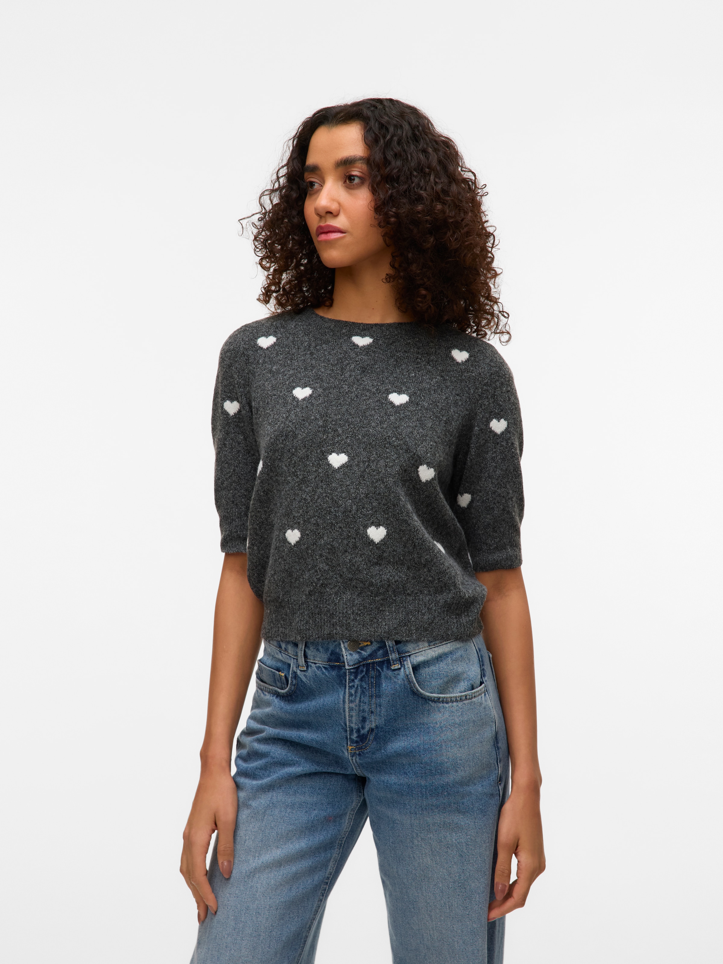 Image of Vero Moda Kurzarmpullover "VMDOFFY INTARSIA 2/4 O-NK PULLOV GA NOOS" Materialmix, Stretch, regular fit