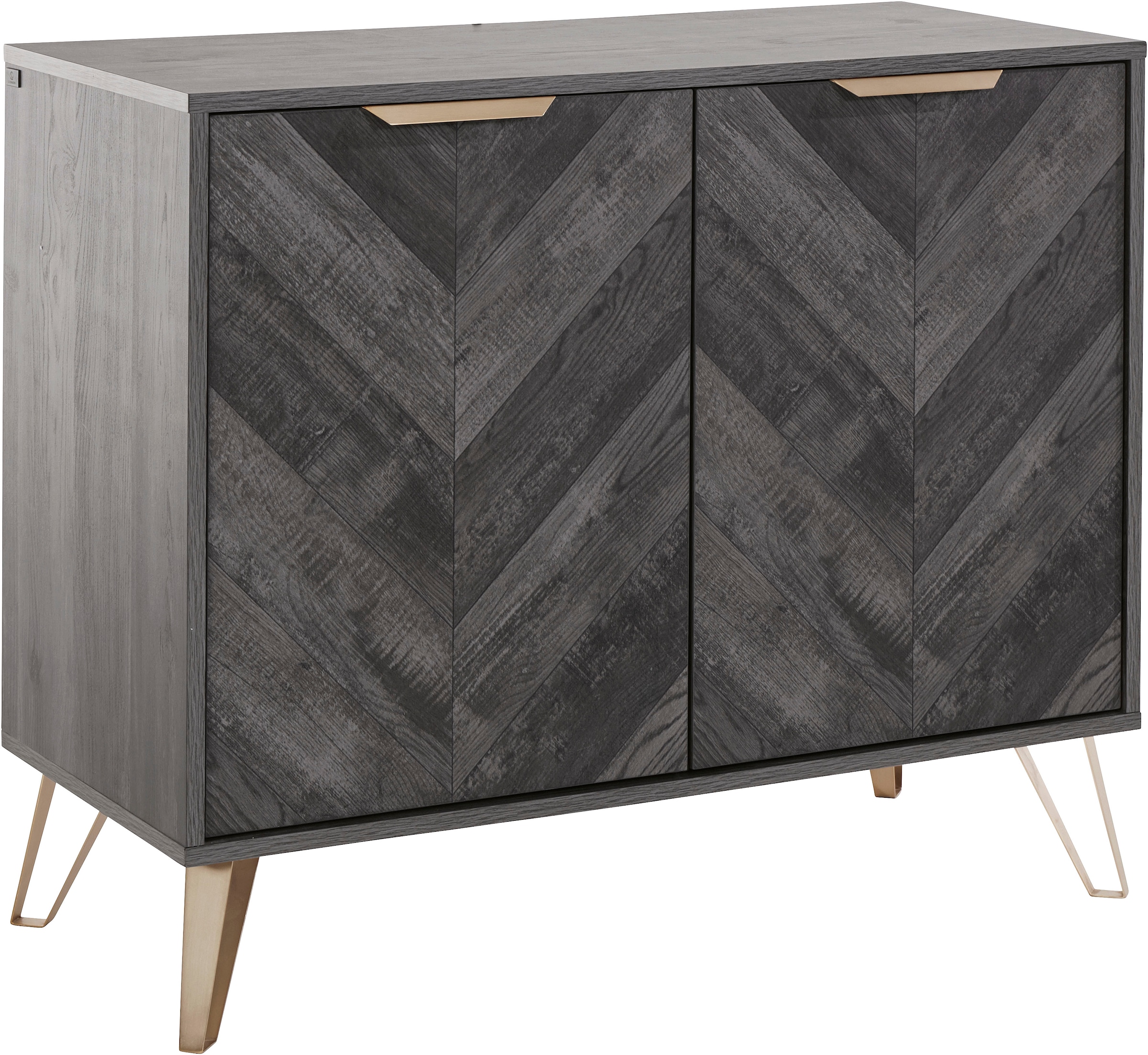 Image of Leonique Sideboard »Nanterie«, aus einer edlen Holzoptik, mit exklusivem Fischgrätenmuster, mit 2 verstellbare Einlegeböden, Gestell aus goldfarbenem Metall, Breite 90 cm bei Ackermann Versand Schweiz