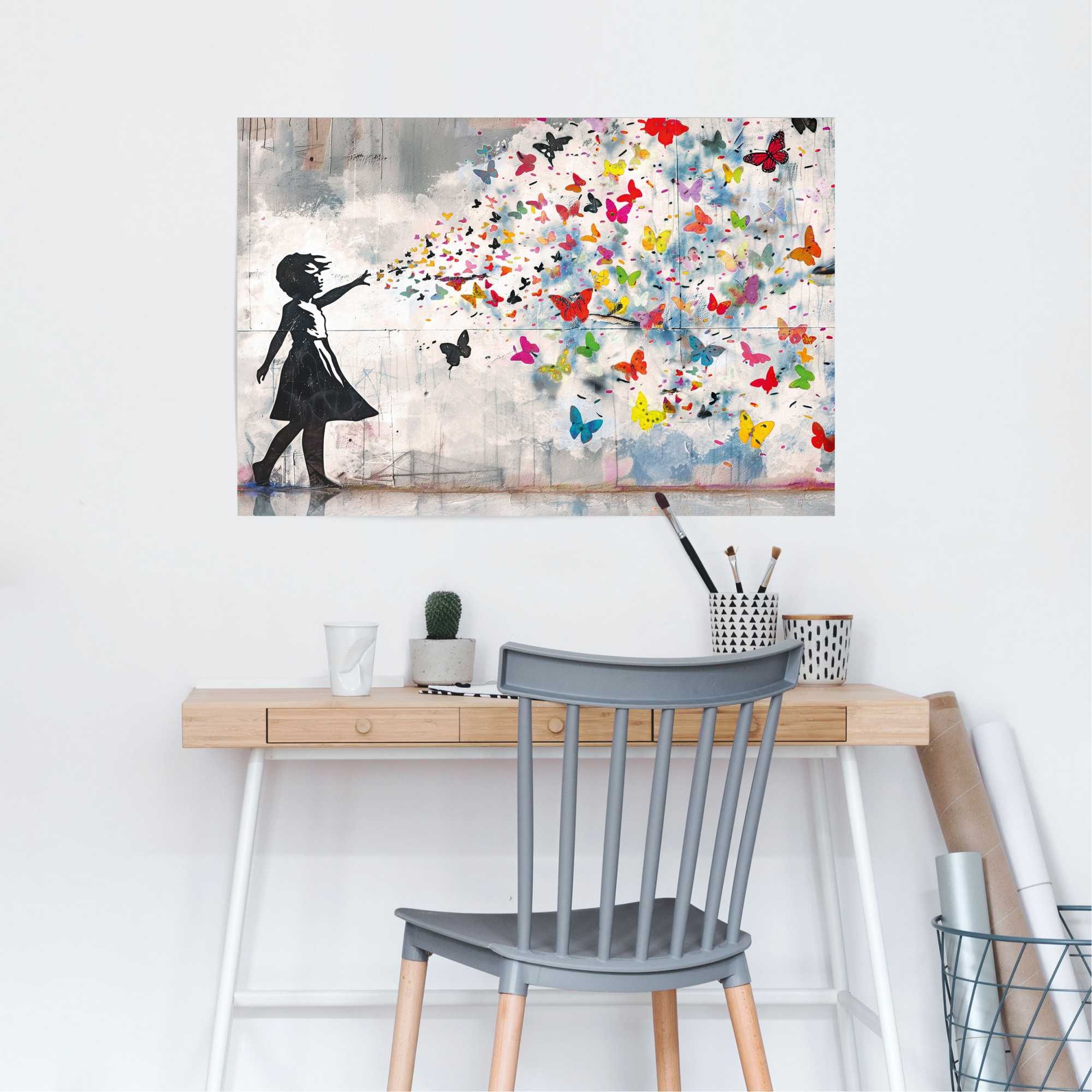 Image of Reinders Poster "Mädchen mit Schmetterlingen" 1 Stk. tlg. Kinderzimmer - Bilderdruckpapier - Street Art - 91,5x61 cm