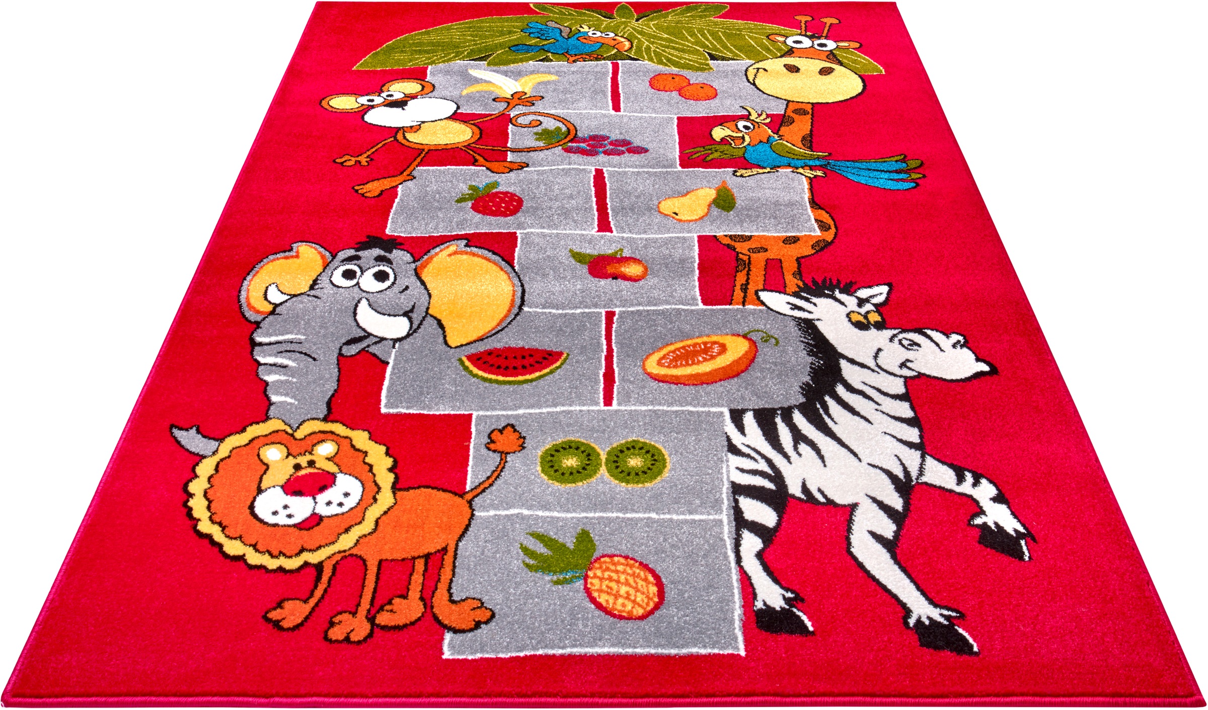 Image of HANSE Home Teppich »Jungle Jump«, rechteckig, 9 mm Höhe, Weicher Flor, Farbenfrohes Design, Kinderzimmer, Spielunterlage, Tiere, Hüpfkästchen, strapazierfähig, pflegeleicht bei Ackermann Versand Schweiz