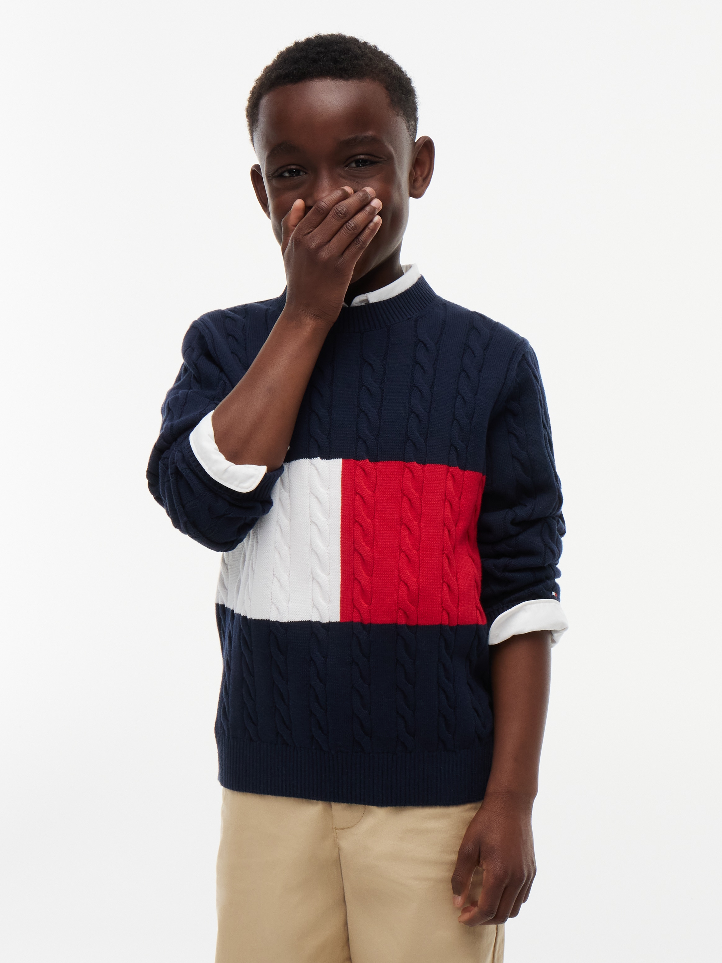 Image of Tommy Hilfiger Strickpullover Zopfmuster, Regular Fit, reine Baumwolle, Kinder bis 16 Jahre