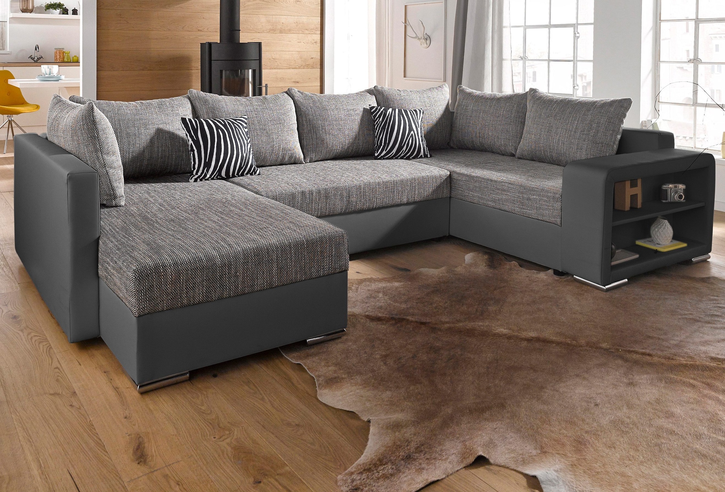Image of COLLECTION AB Wohnlandschaft "John U-Form, B: 294 cm" Bettfunktion, Bettkasten, Regalelement & 2 Zierkissen, Federkern