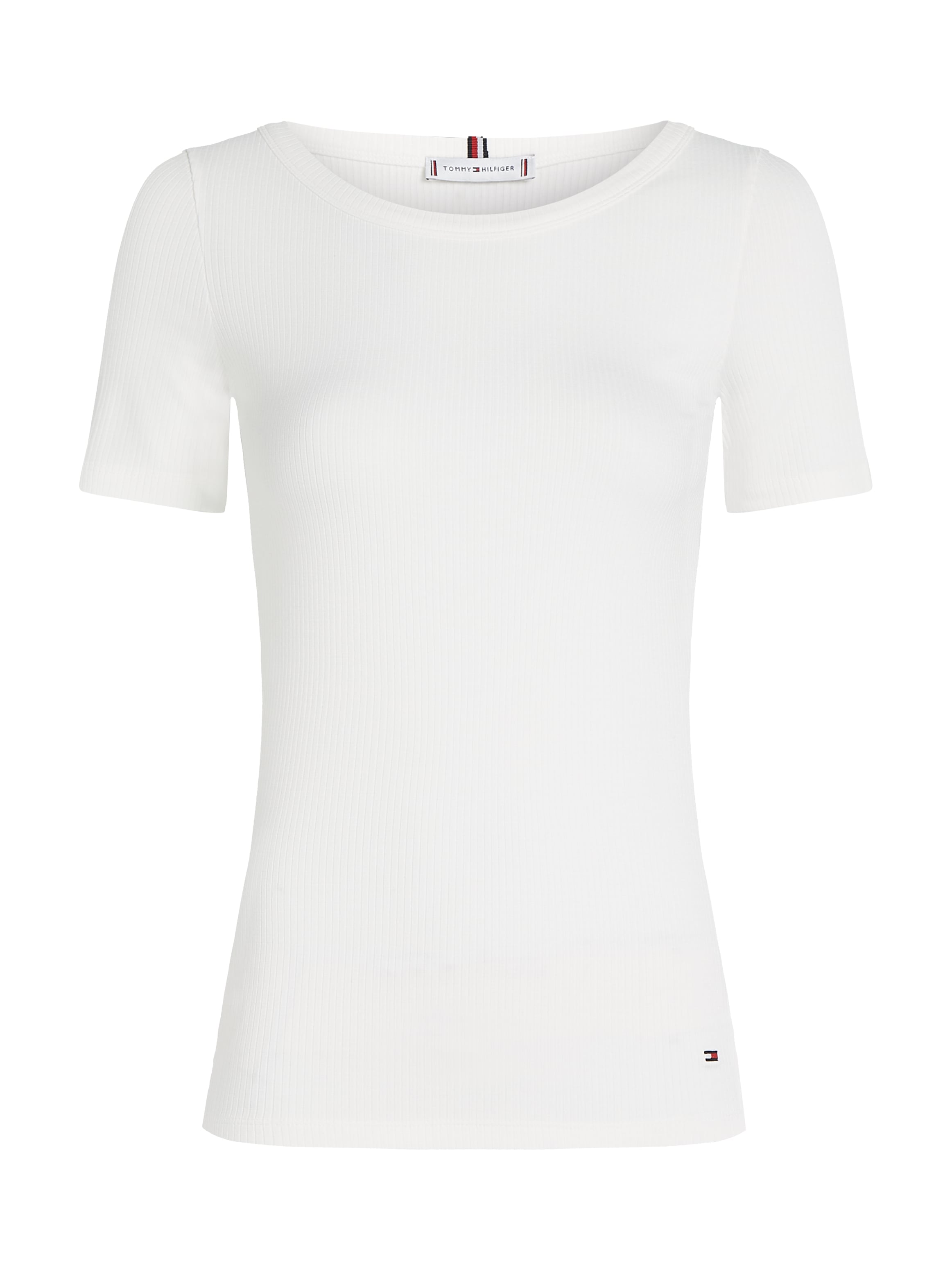 Tommy Hilfiger Rundhalsshirt »SLIM 5X2 RIB O-NK SS«, mit dezenter Tommy Hilfiger Logostickerei