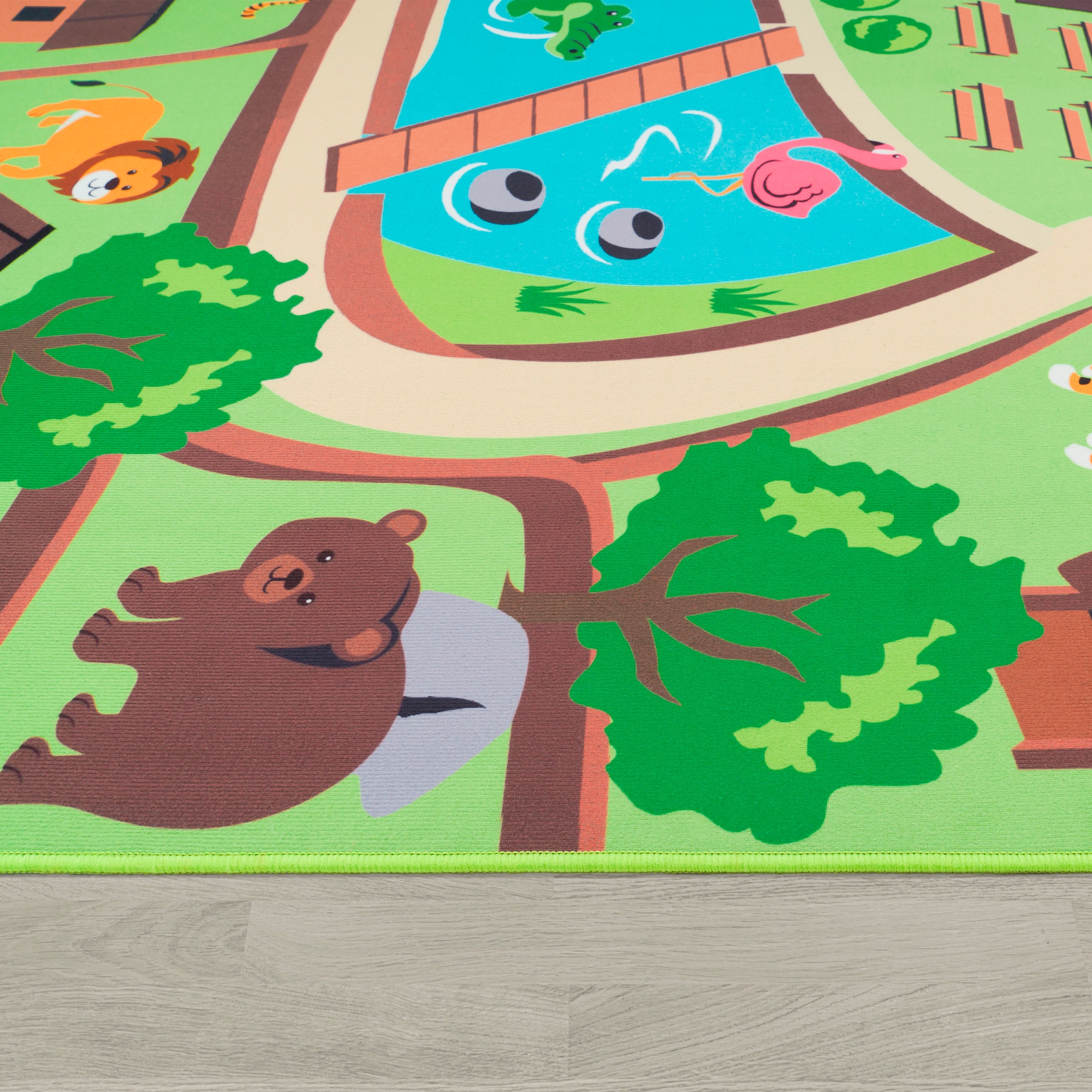 Paco Home Kinderteppich »Bino 563«, rund, 4 mm Höhe, Kurzflor, Strassen-Spiel-Teppich, Motiv Zoo, Kinderzimmer