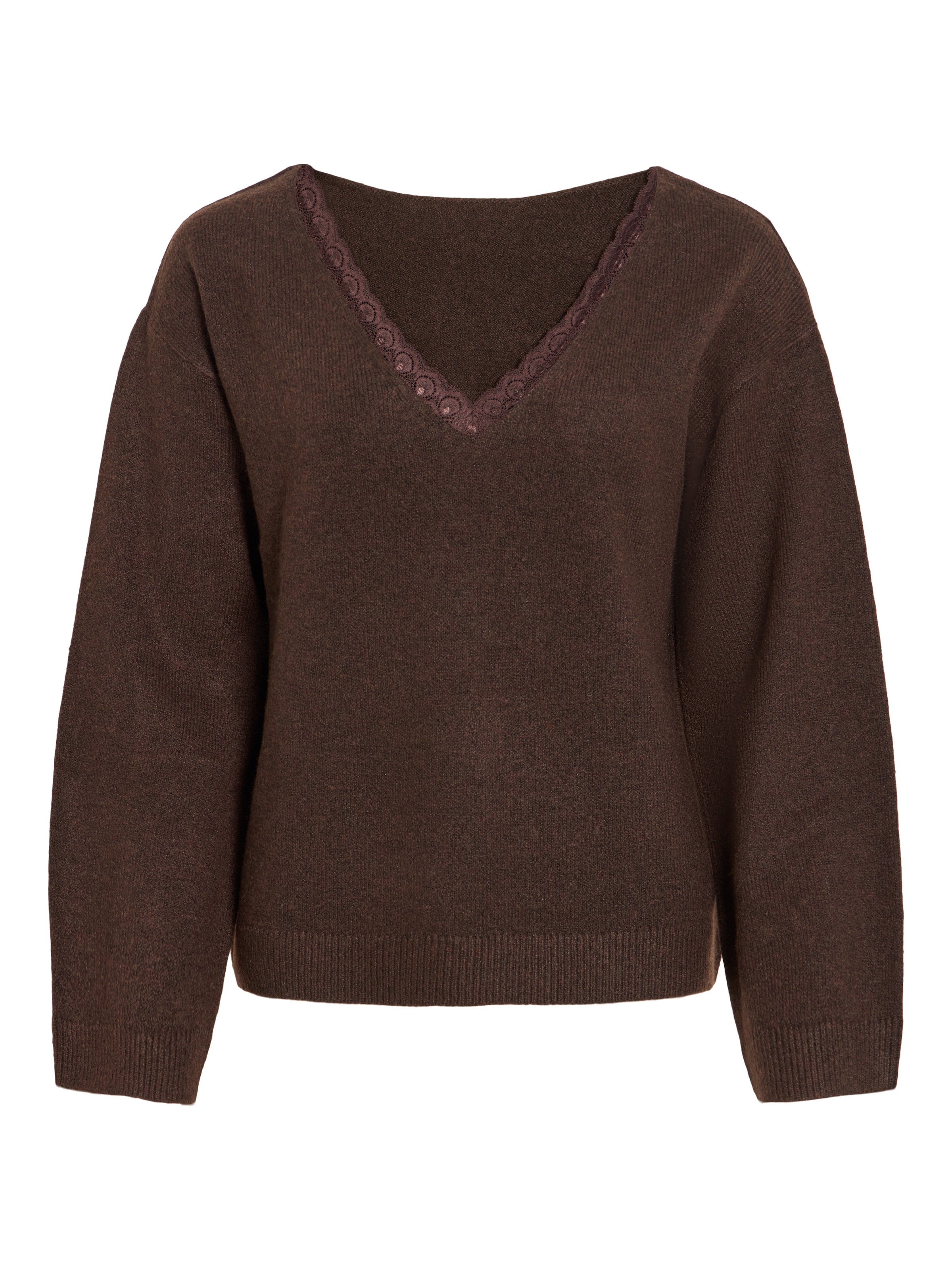 Vila Pull col V »VILIGA L/S V-NECK REV LACE KNIT TOP-NOOS« Mélange de matériaux, détail en dentelle, coupe régulière