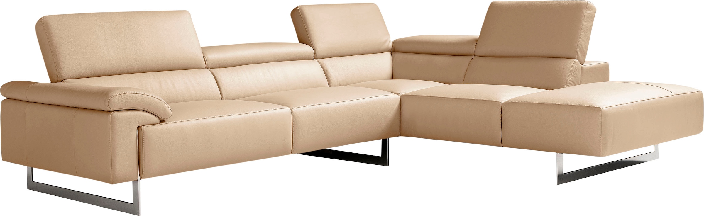 Image of Egoitaliano Ecksofa "Malika, elegant und bequem, Designsofa, L-Form" mit Ottomane, inkl. Kopfteilverstellung und chromfarbenen Metallfüssen