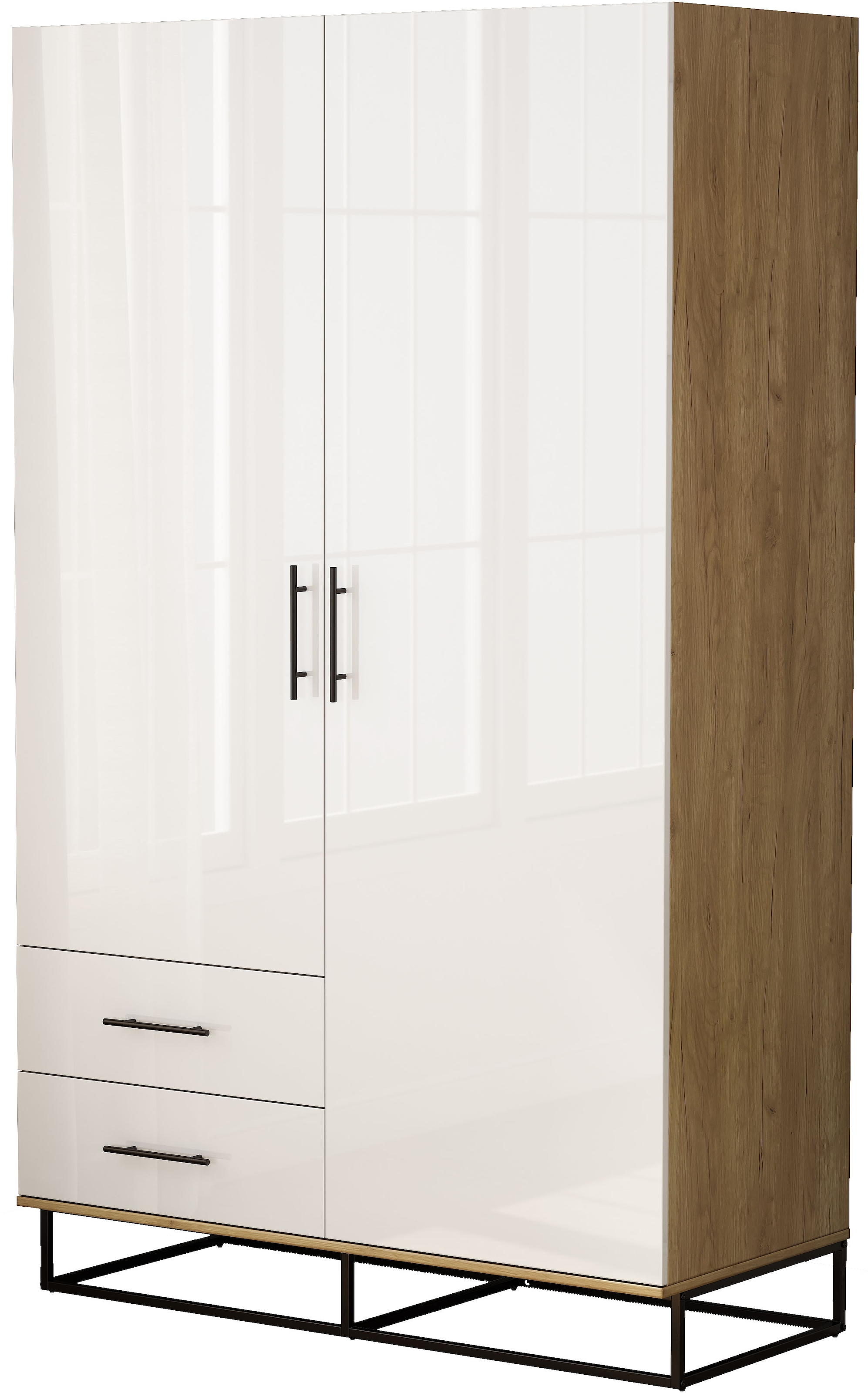 GOODproduct Kleiderschrank »Lucca Schlafzimmerschrank Garderobe Hochglanz Bestseller« Hochwertige schwarze Griffe und Kufengestell aus Metall, 