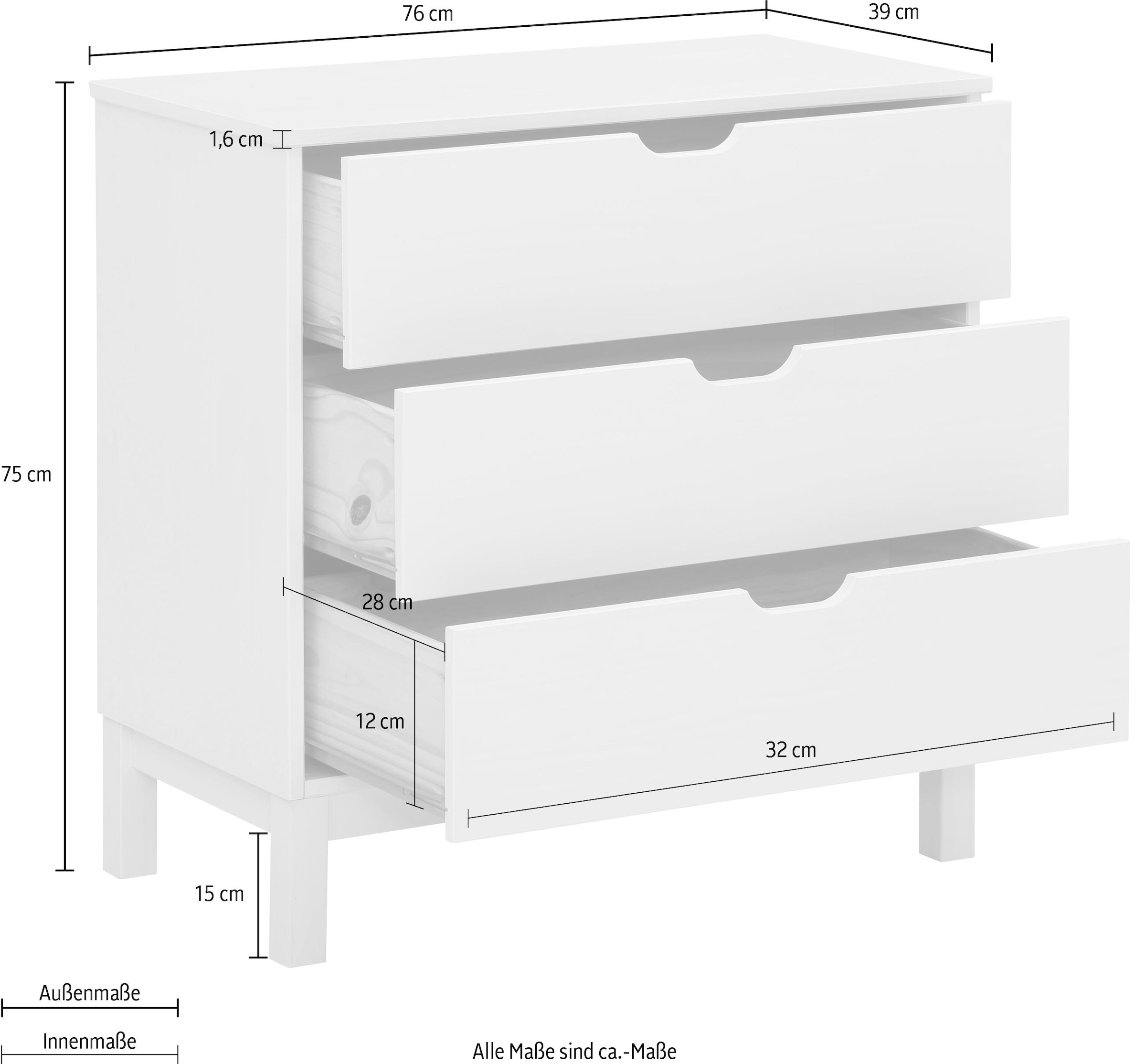 Home affaire Kommode »Post«, aus massivem Kiefernholz, mit Stauraummöglichkeiten, Breite 76 cm