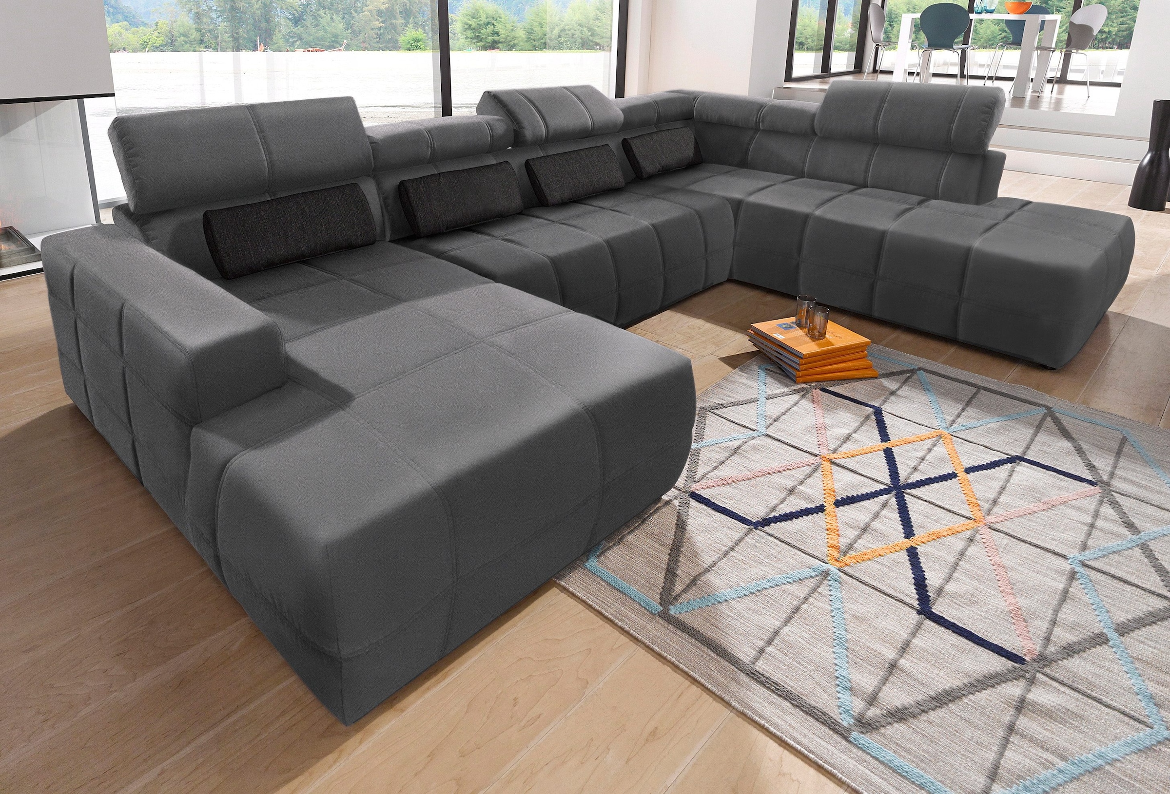 DOMO collection Wohnlandschaft »Brandon, whlw. mit Sitztiefenverstellung, inkl. Nierenkissen«, mit Kopfteilverstellung, wahlweise Sitztiefenverstellung, U-Form