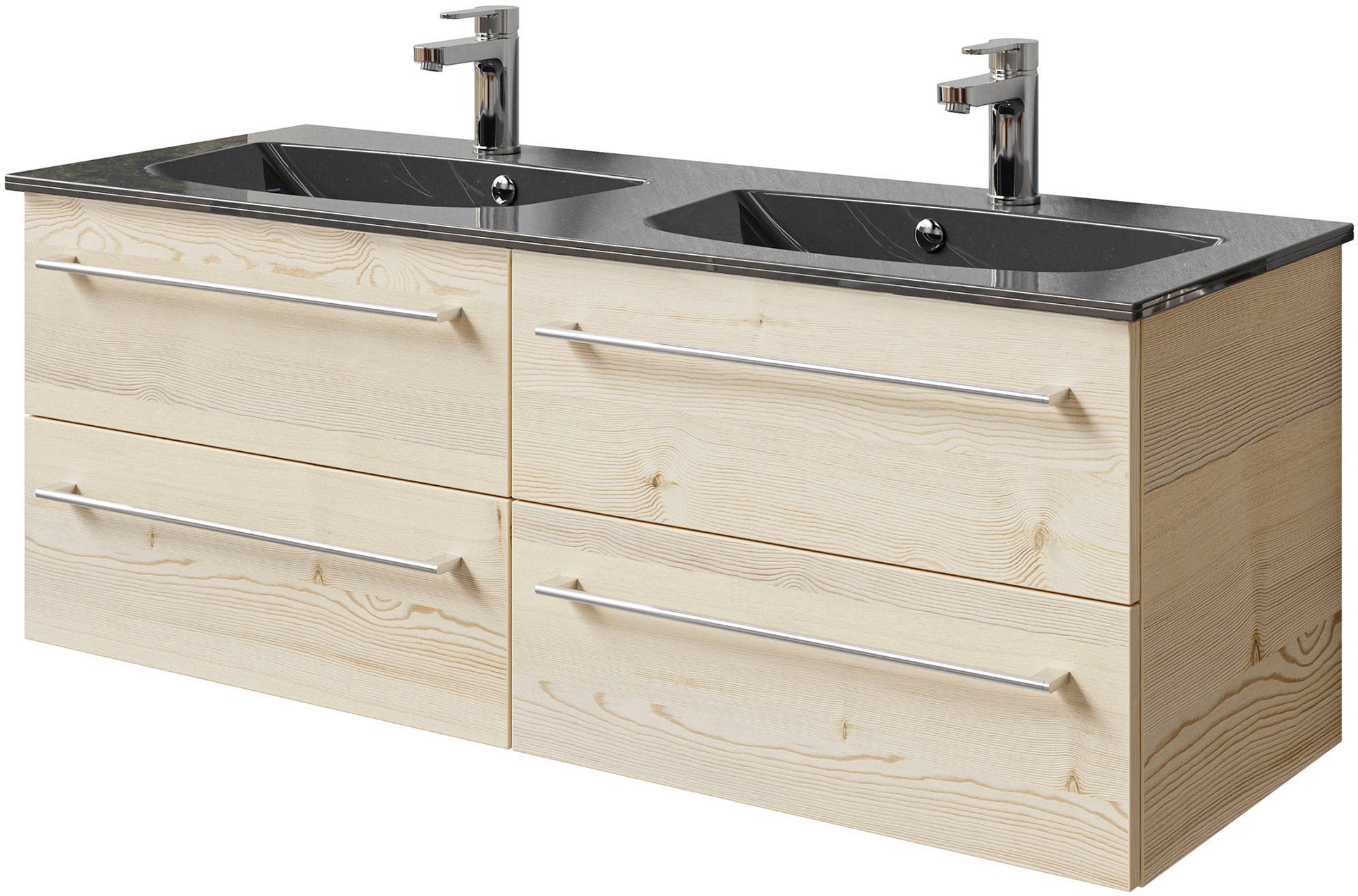 Image of Saphir Waschtisch "Serie 6025 Mineralmarmor-Waschtisch mit Unterschrank, 132 cm breit" 2 Stk. tlg. Doppel-Waschplatz mit 4 Schubladen, hängend, verschiedene Ausführungen
