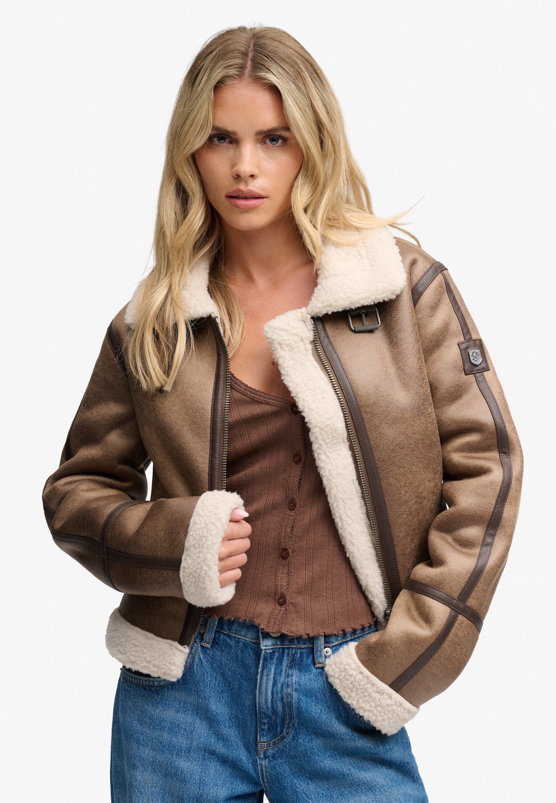Superdry Veste courte »FAUX SHEARLING JACKET« Kunstfaser, relaxed fit
