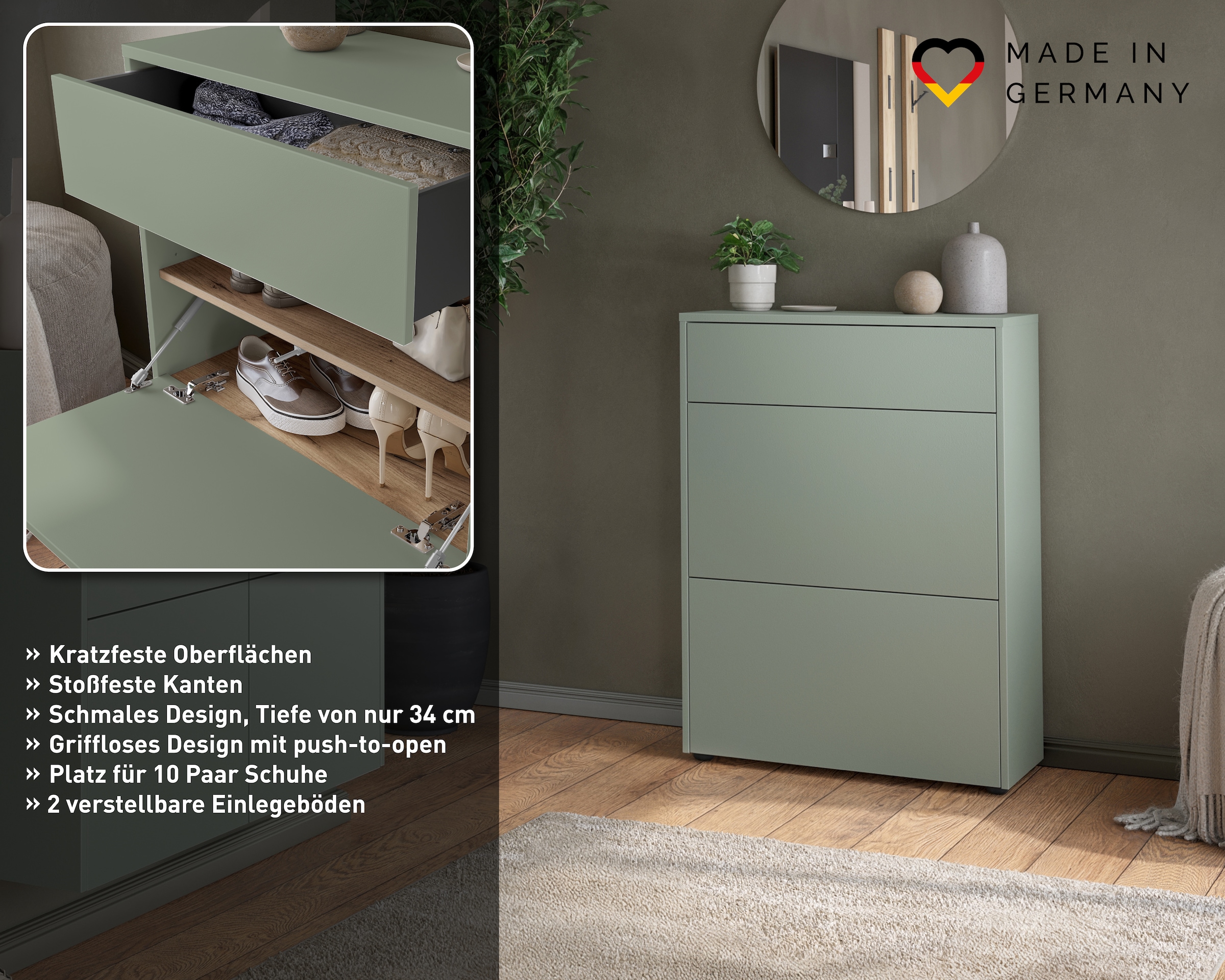 GERMANIA Armoire à chaussures »Binetto« 1 cuis tlg. Armoire à vêtements avec tiroir, ouverture par pression, étagères réglables, larg. : 70 cm