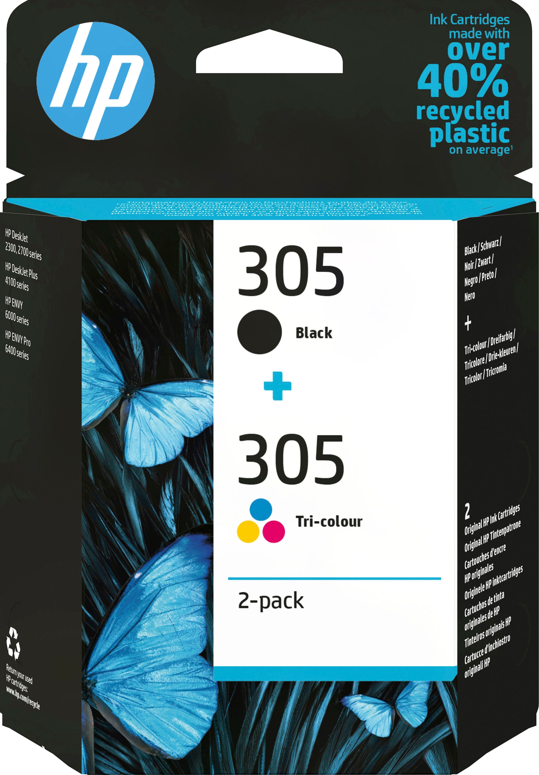 HP Nachfülltinte »305 2er-Pack 6ZD17AE, Cyan/Magenta/Gelb/Schwarz«, für HP, (Packung, 2 St.), Instant Ink, Druckerpatrone original, Kombi