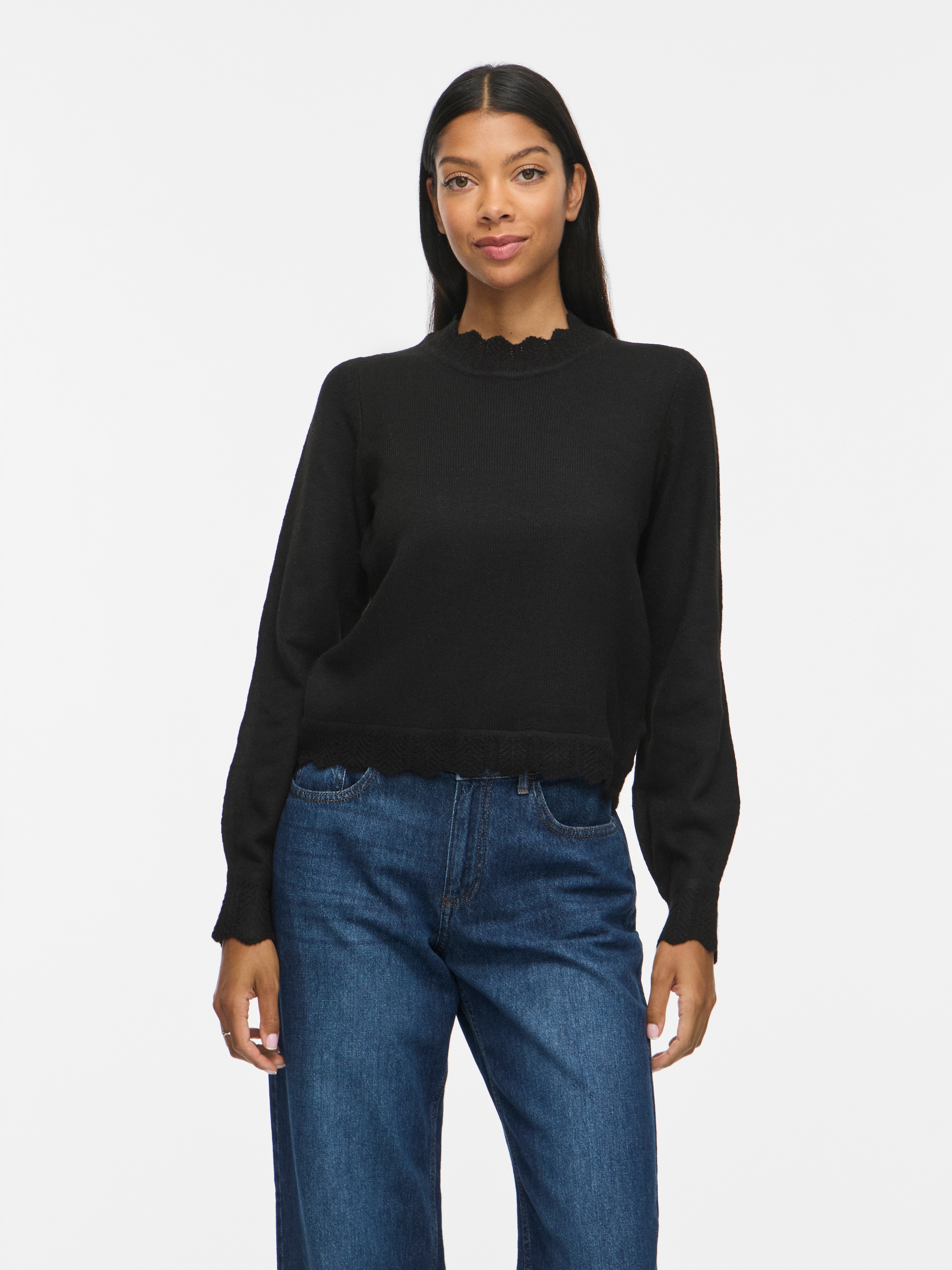 Vila Pull en tricot »VINIKOLINA O-NECK L/S KNIT TOP - NOOS« mélange de matériaux, coupe régulière