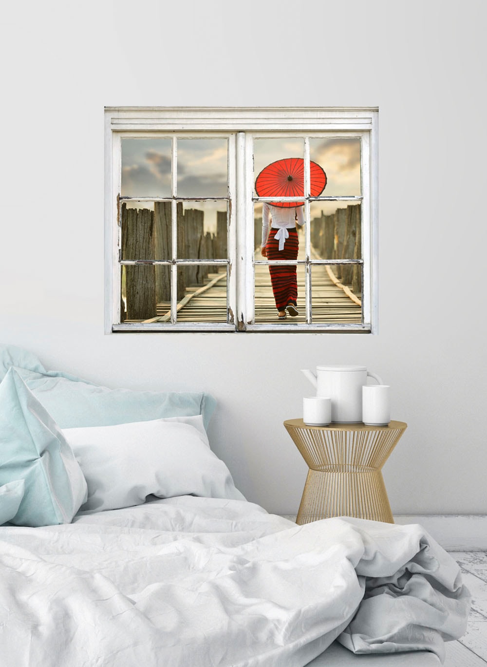 Image of queence Wandsticker "Frau auf Steg" Wandsticker, Wandbild, selbstklebend, Steg, Frau, Wasser