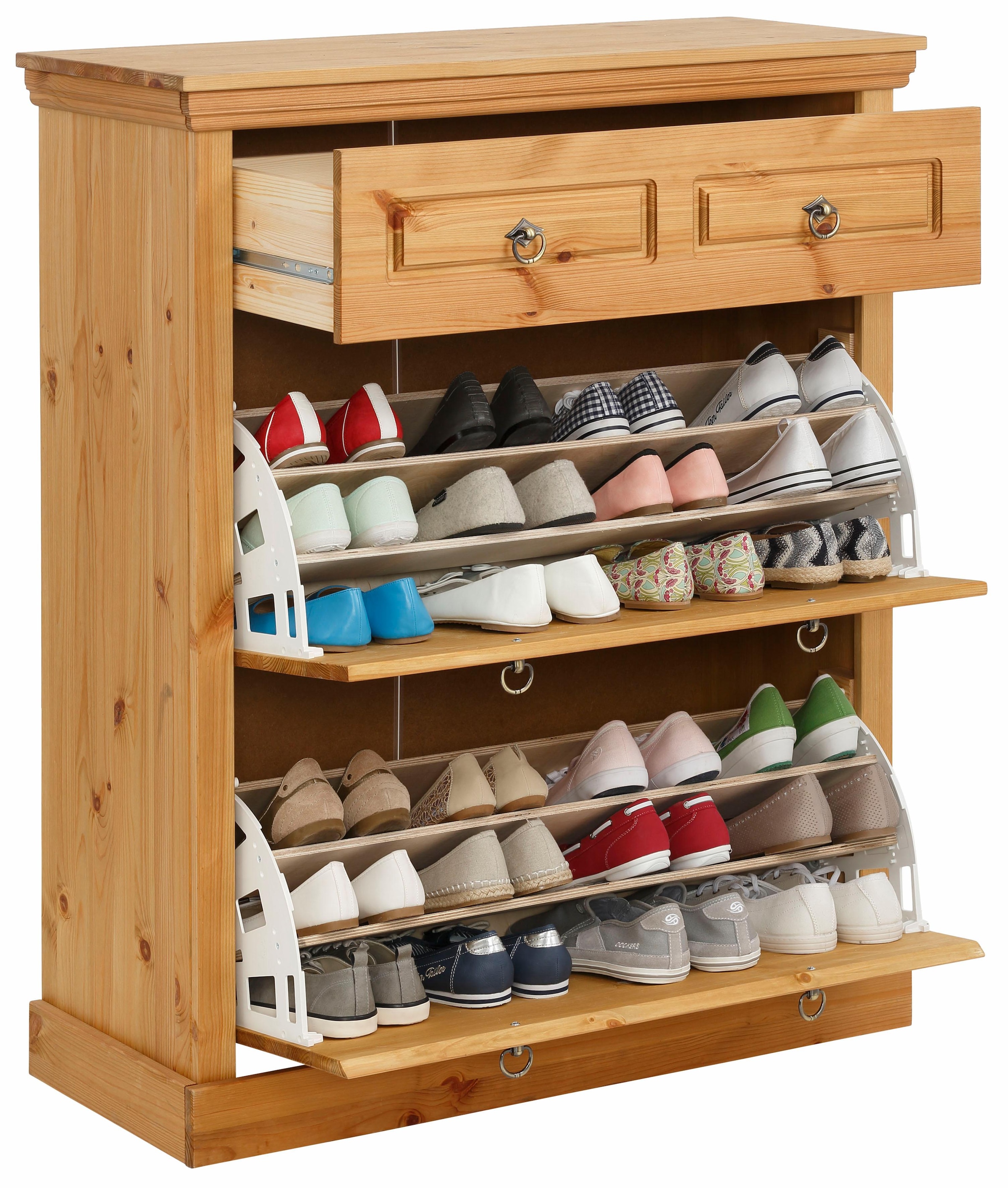 GOODproduct Schuhschrank »Basilico« aus massiver Kiefer, FSC®, Breite 90 cm, mit Schublade, Kassettenoptik