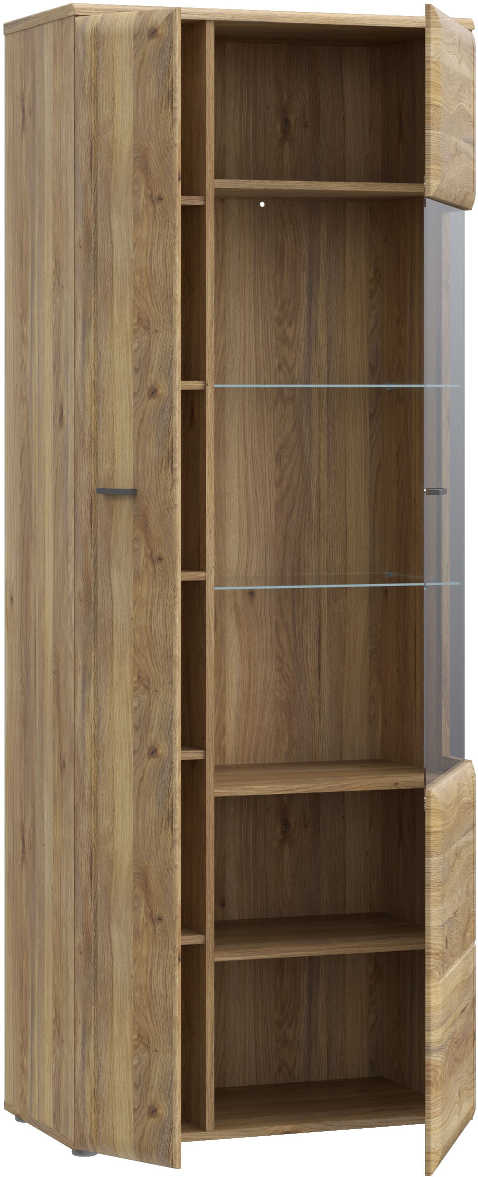 FORTE Vitrine »Akinori« B/H/T 75,1/197,6/41,8 cm,  Highboardvitrine, Glastüre , Soft Close, MDF Front, Metallgriffe