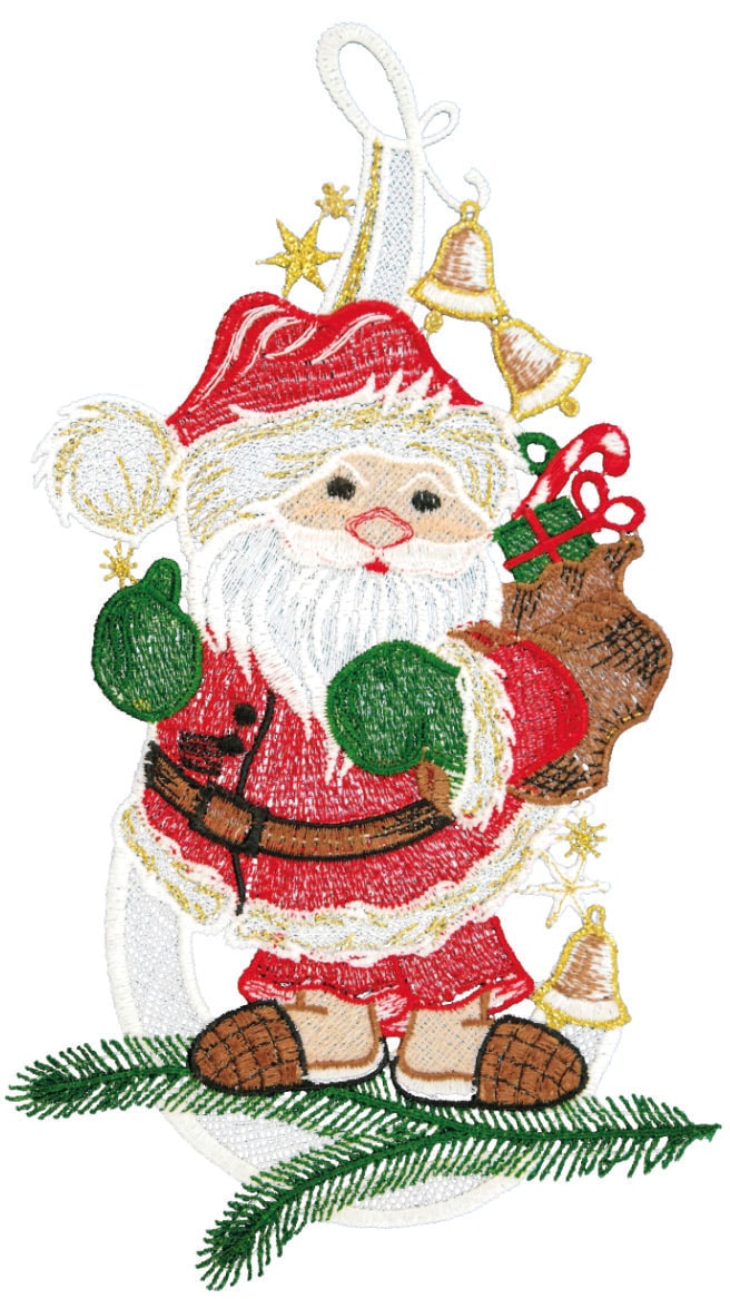 Image of W. Reuter & Sohn - Plauener Spitze Fensterbild "Weihnachtsmann" Made in Germany