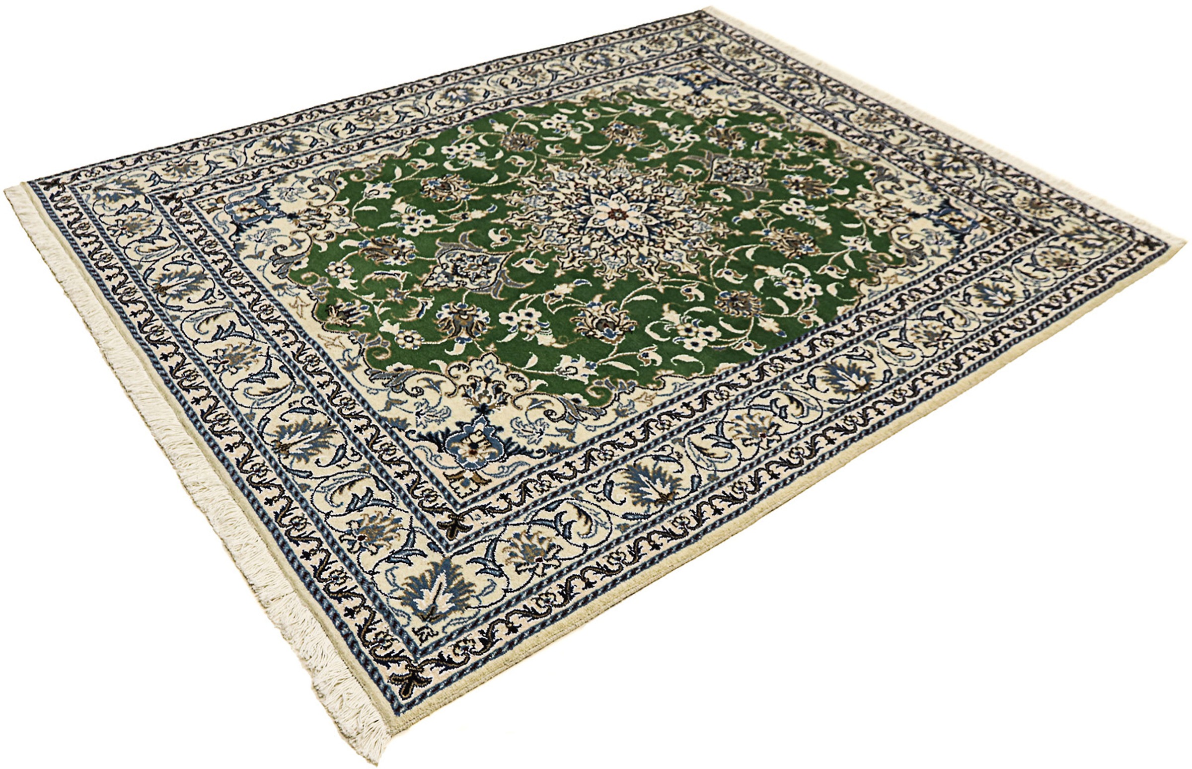Image of morgenland Orientteppich »Perser - Nain - 193 x 151 cm - dunkelgrün«, rechteckig, 12 mm Höhe, Wohnzimmer, Handgeknüpft, Einzelstück mit Zertifikat bei Ackermann Versand Schweiz