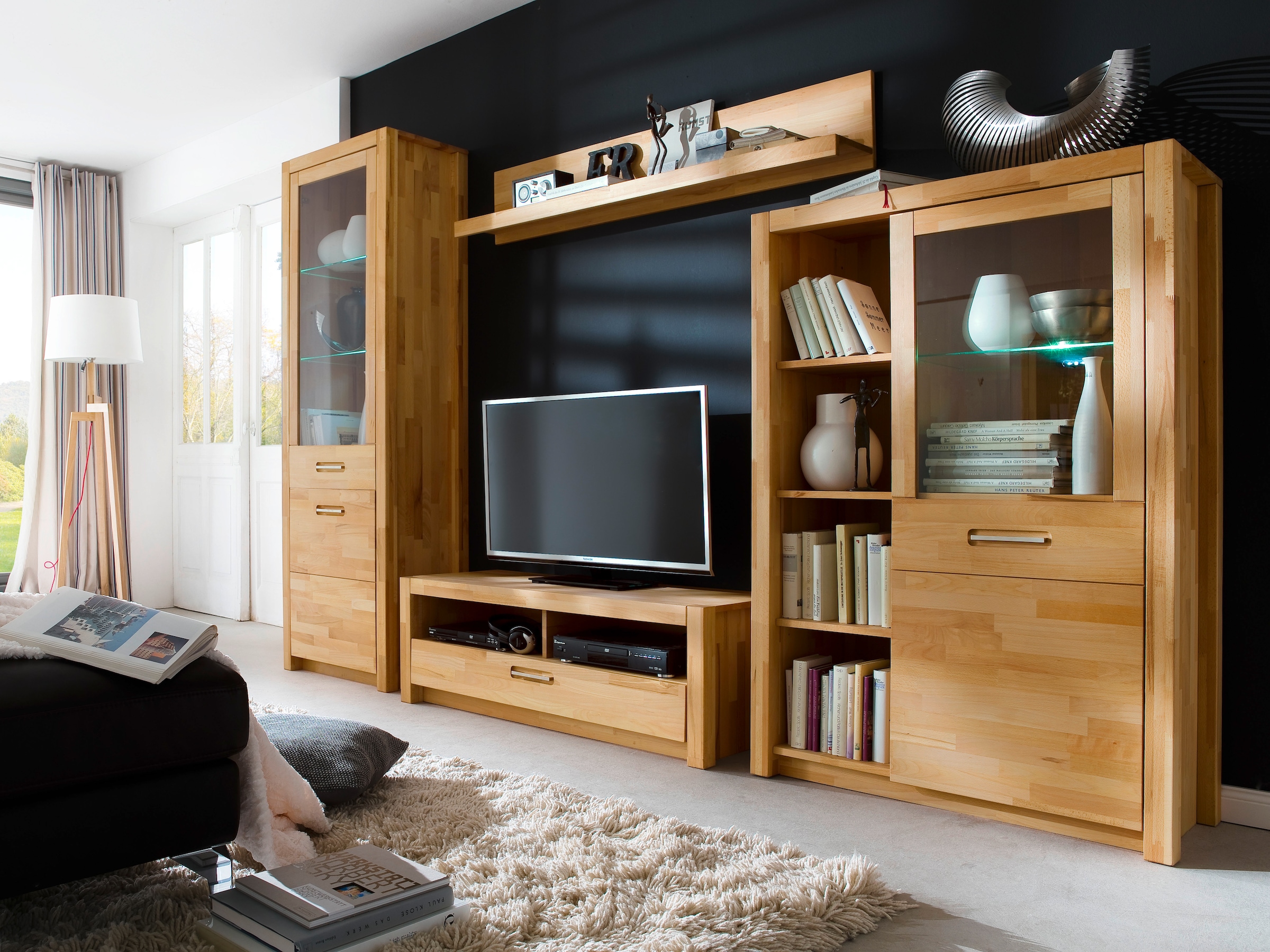 MCA living Lowboard »Fenja TV-Element, Kommode,TV-Möbel,Breite 125 cm« Set, 1 Stück, 1 Stk. tlg. Massivholz, 1 Schubkasten, 2 offene Fächer, maximale TV-Grösse 50 Zoll