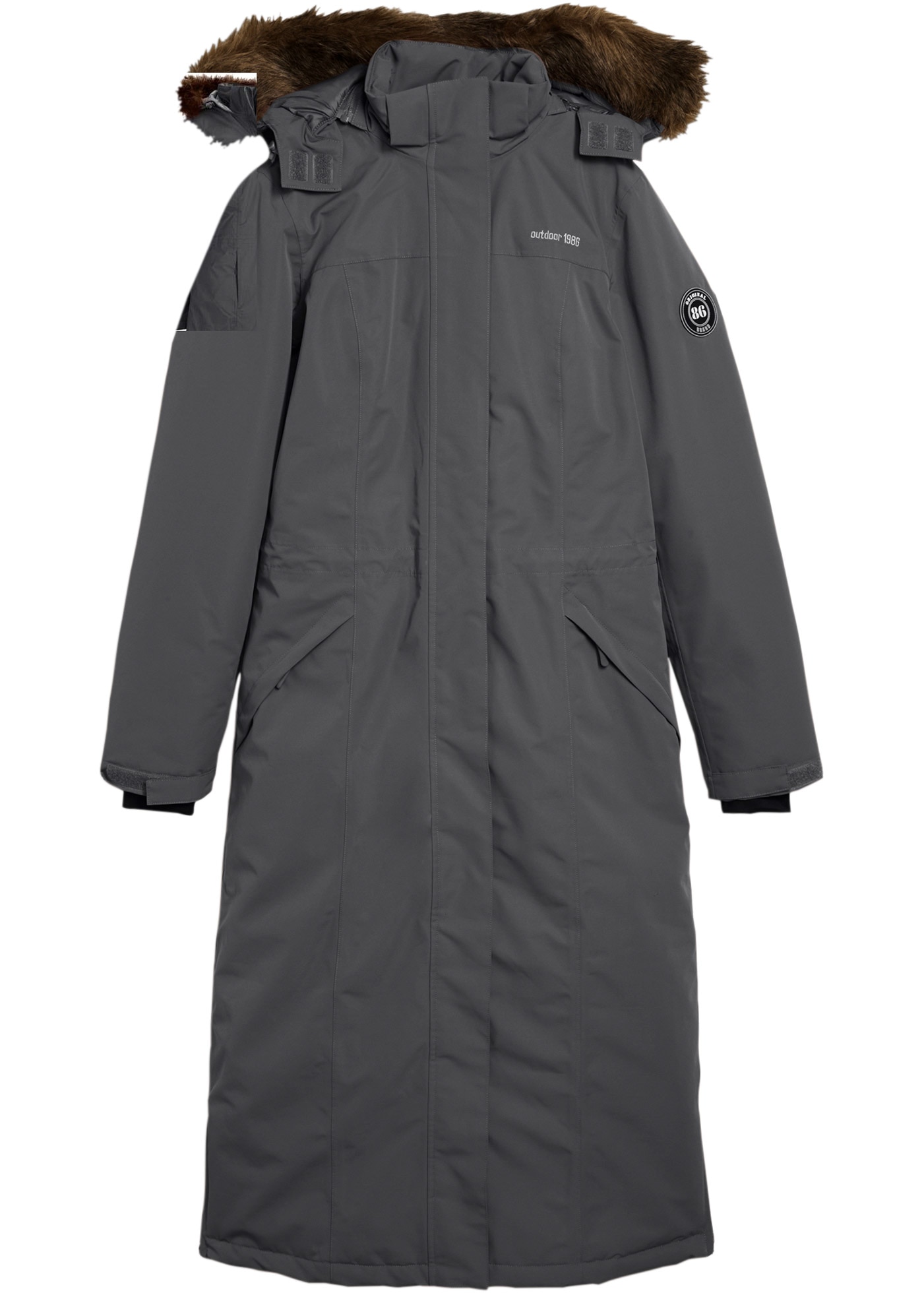 bonprix Wintermantel mit abnehmbarer Kapuze und Fell, A-Linie, mit Daumenlöchern