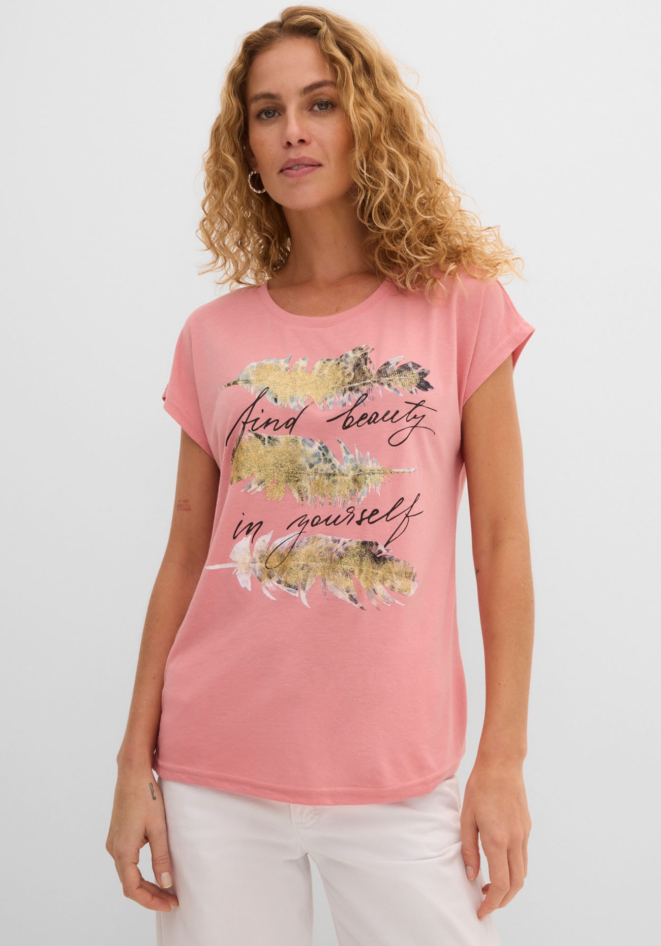 Image of bonprix T-Shirt "T-Shirt mit Glitzerdruck" schmale Passform, Kurzarm, mit Glitzerdruck