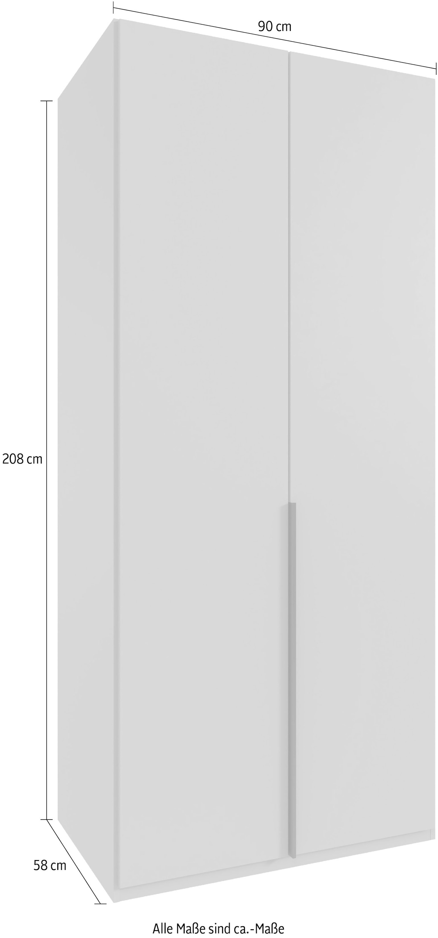 Wimex Kleiderschrank »Mugano, in 5 Breiten und 2 Höhen, Made in Germany«, (in Basic oder Premium Ausstattung mit 2 weiteren Einlegeböden), mit langen Griffstangen aus Metall, wahlweise mit oder ohne Spiegel