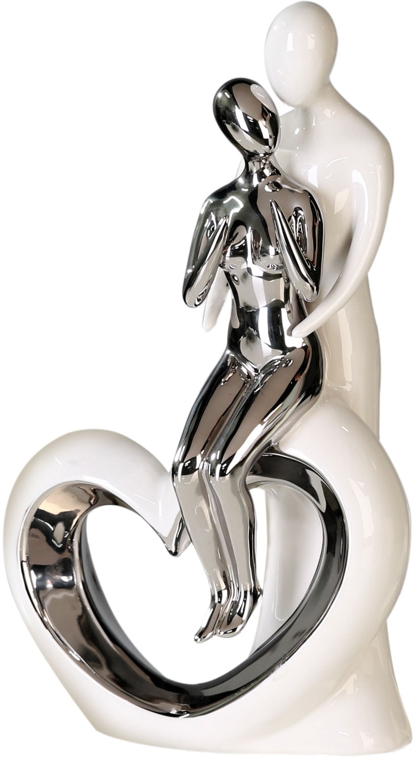 Image of GILDE Dekofigur "Skulptur Romanze, weiss/silber, Liebespaar, Love" Dekoobjekt, Höhe 33,5, aus Keramik, gefertigt in Europa