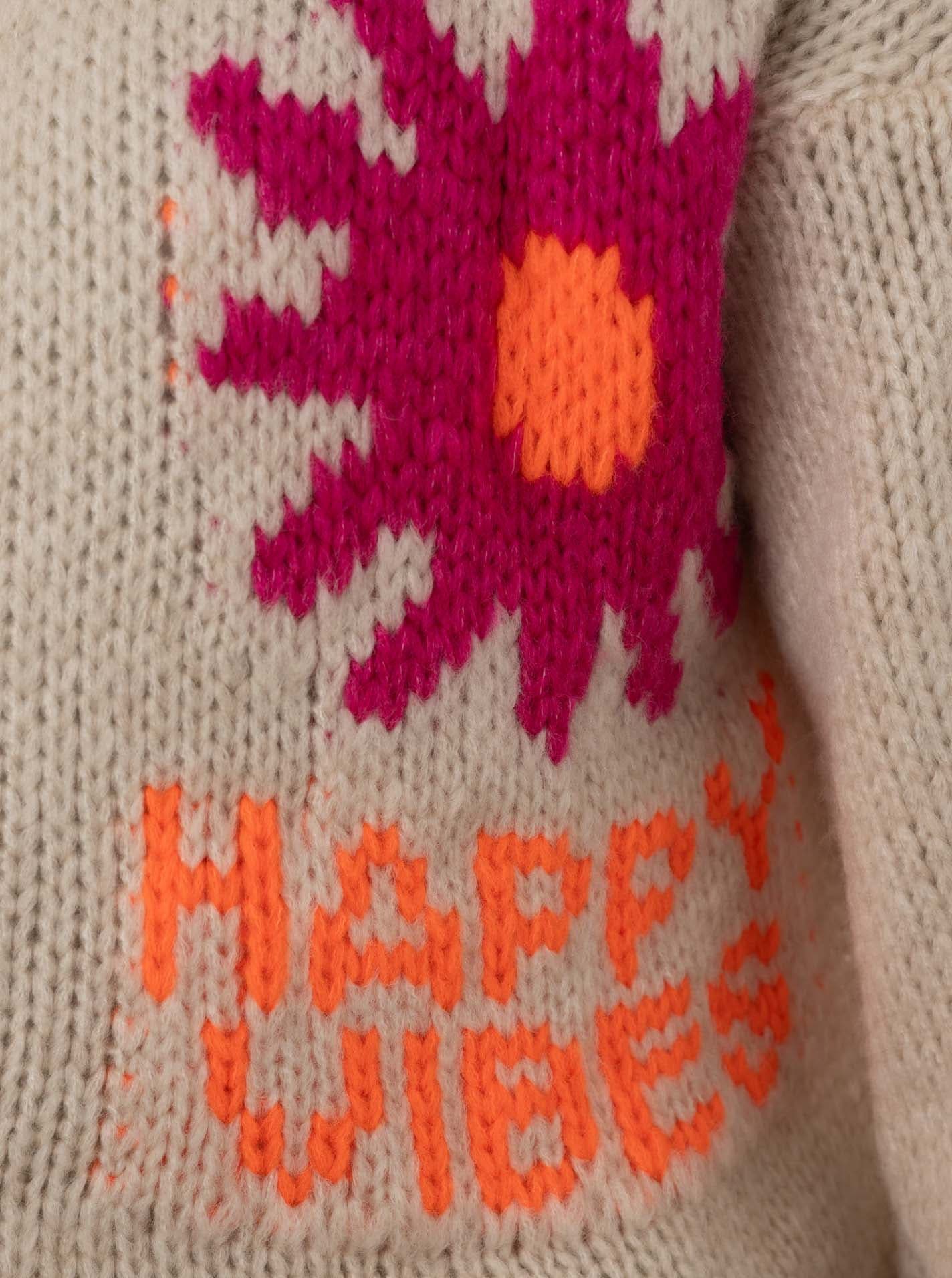 Zwillingsherz Cardigan »"Happy Vibes"« Knopfleiste, grosses Motiv mit Blume und Schrift hinten, One Size