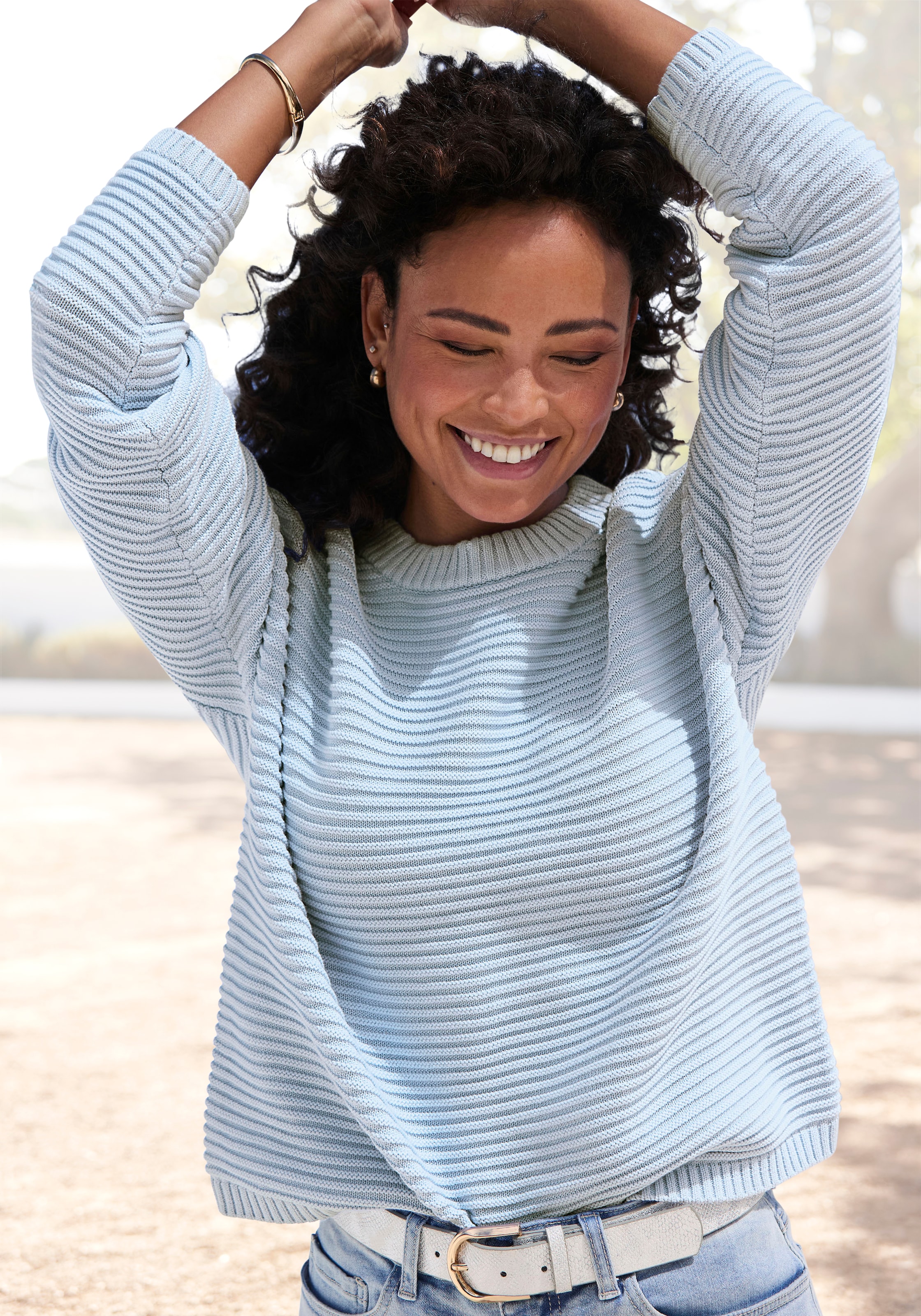 Image of Vivance Strickpullover "aus reiner Baumwolle mit Rippstrickmuster" Rundhalspullover aus Rippstrick, langärmeliger Pullover, Baumwolle