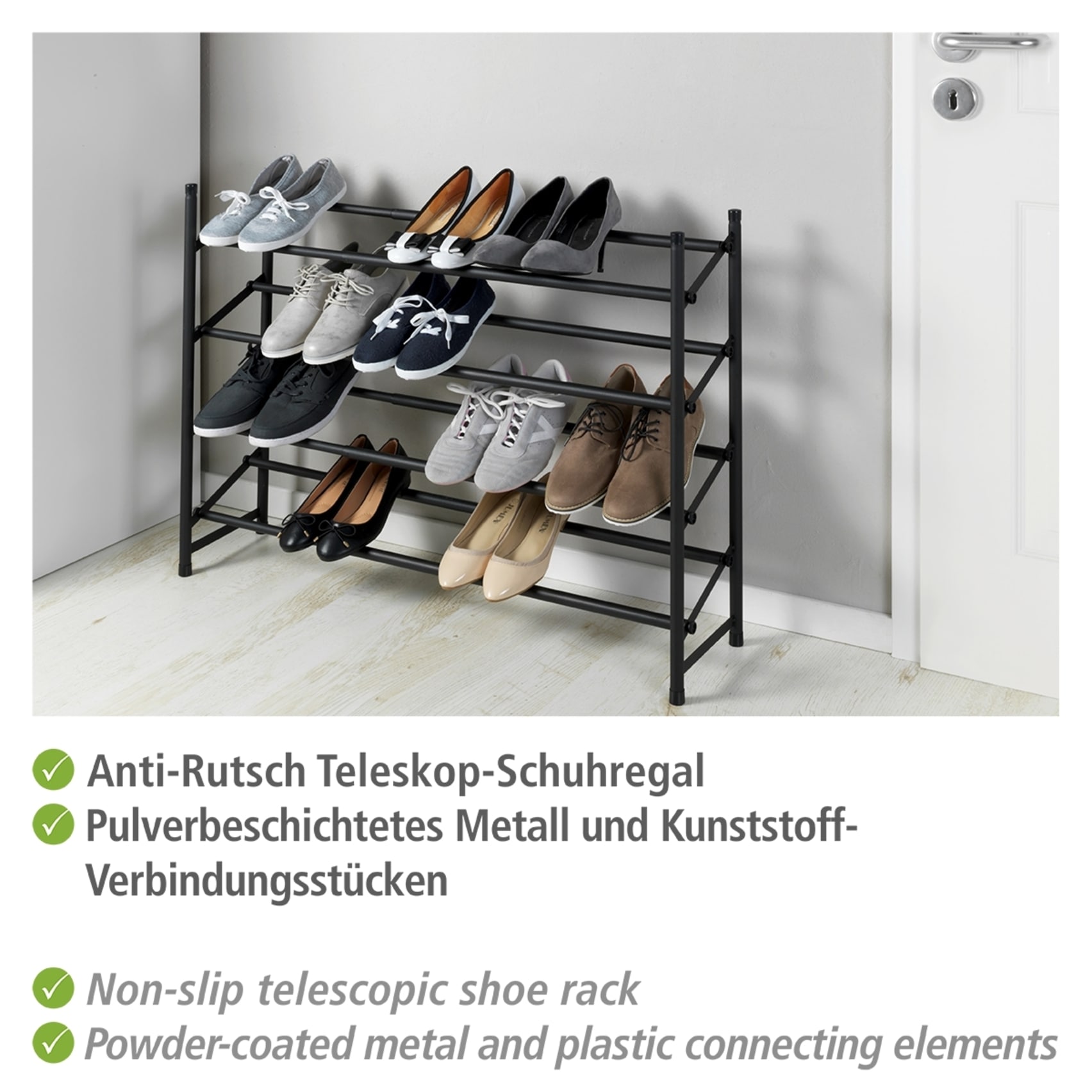 WENKO Schuhregal »Modell Hero«, ausziehbar, 62 bis 115 cm, für 24 Paar Schuhe, Anti-Rutsch Oberfläche