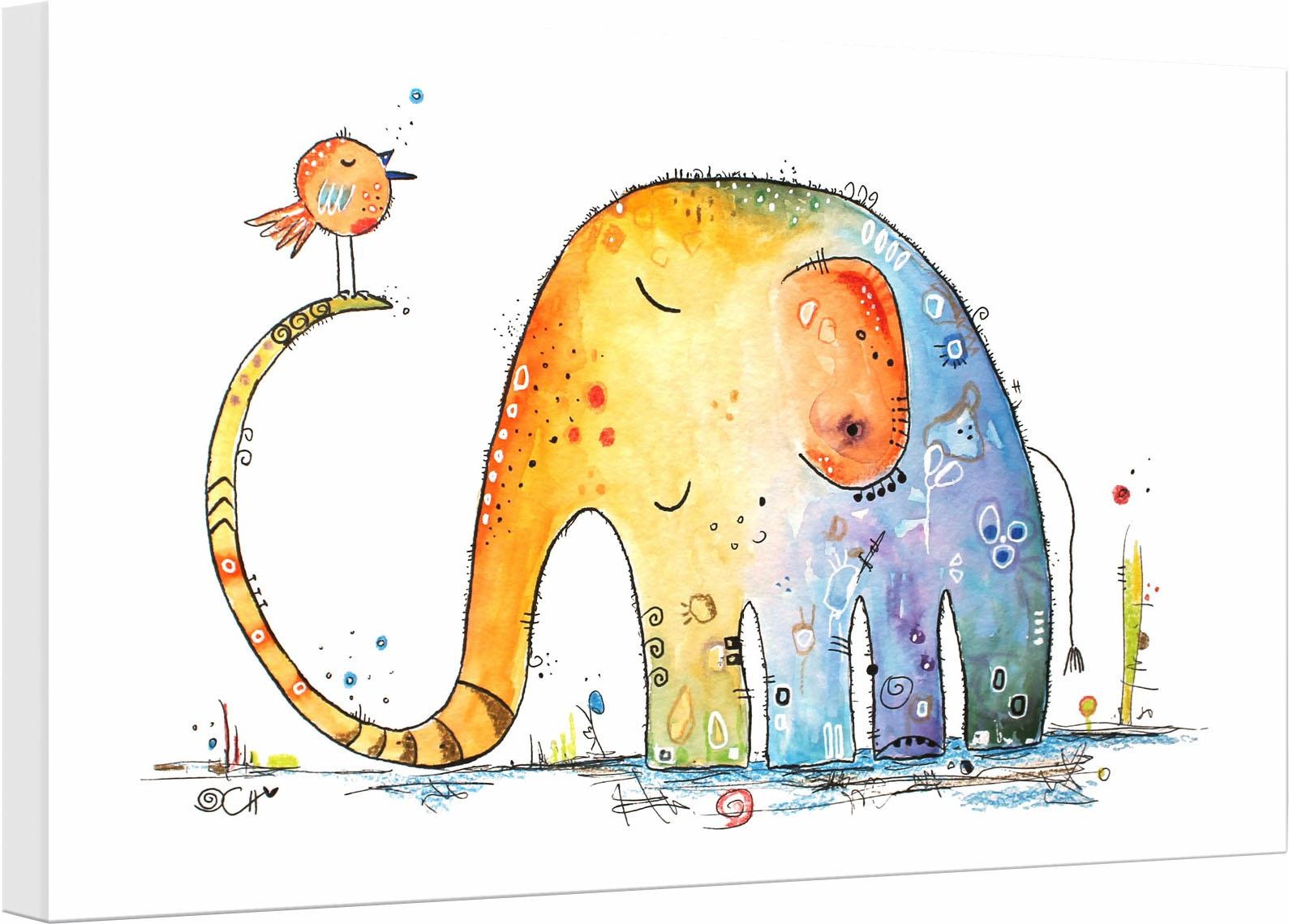 Image of Wall-Art Leinwandbild »Hagenmeyer - Elefant mit Vogel«, 45/30 cm bei Ackermann Versand Schweiz