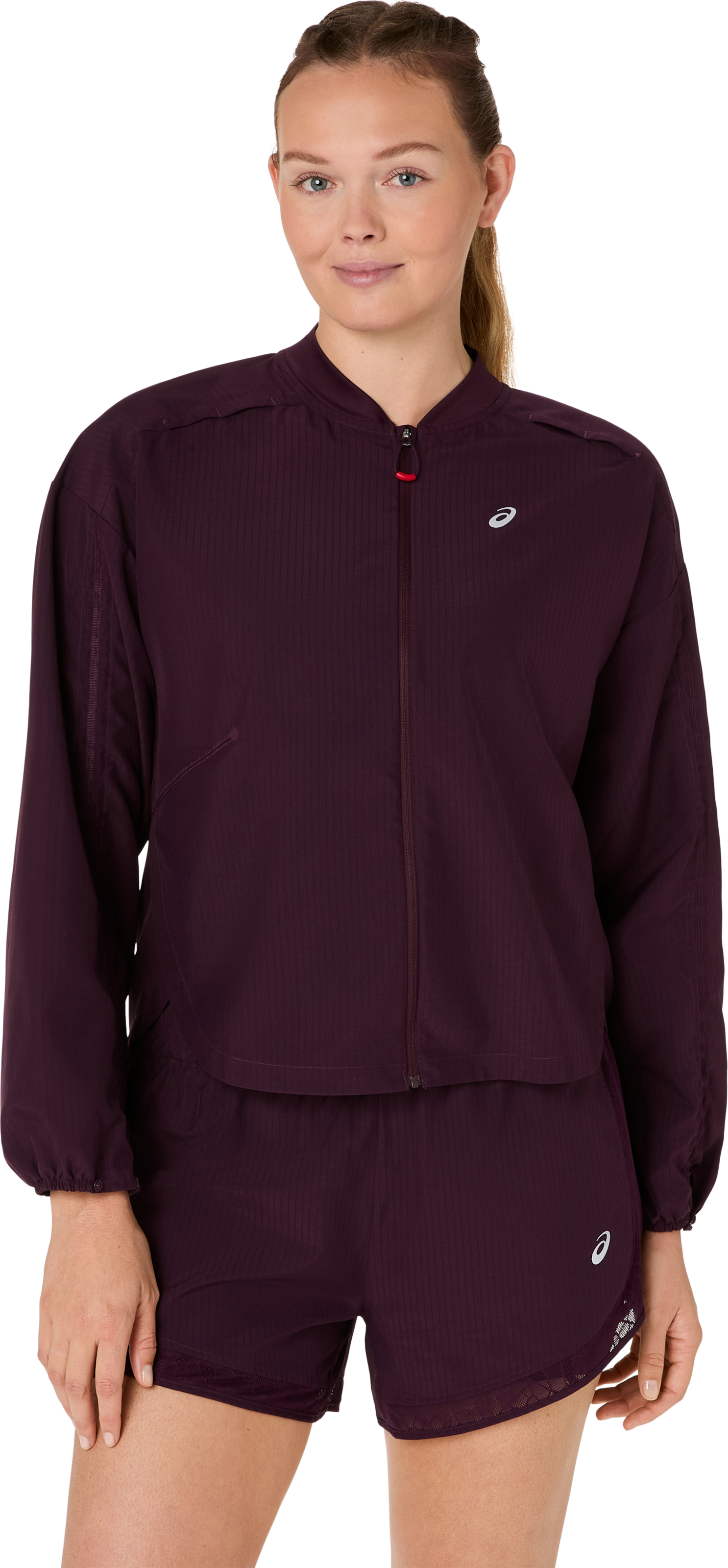 Asics, Unisex, Laufjacke ACTIBREEZE Technologie, Wasserabweisend, Atmungsaktiv, schwarz aubergi, XS, Belüftungsöffnungen vorne und hinten für mehr 