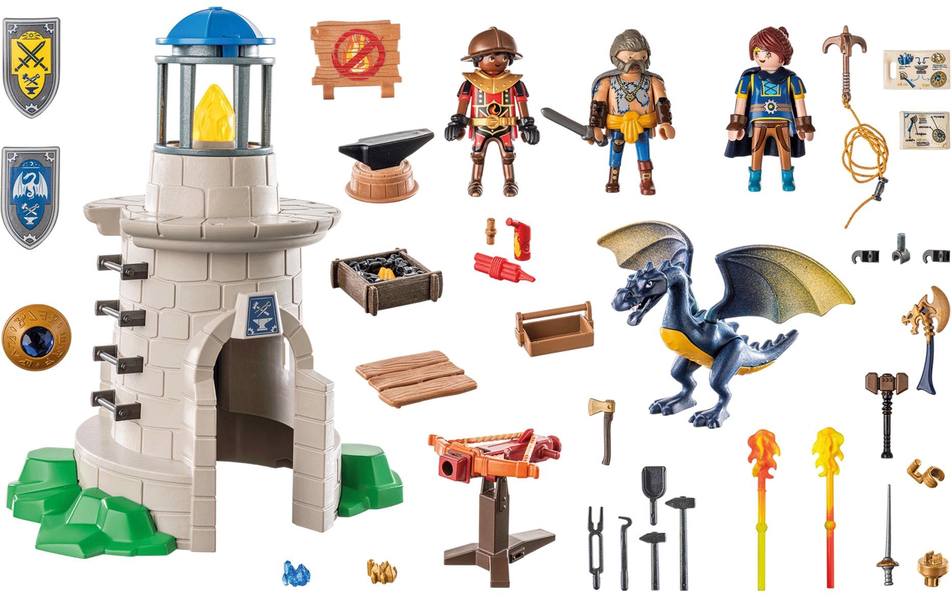 Playmobil® Spielbausteine »Novelmore Ritterturm mit Schmied und Drache 71483«, (89 St.)