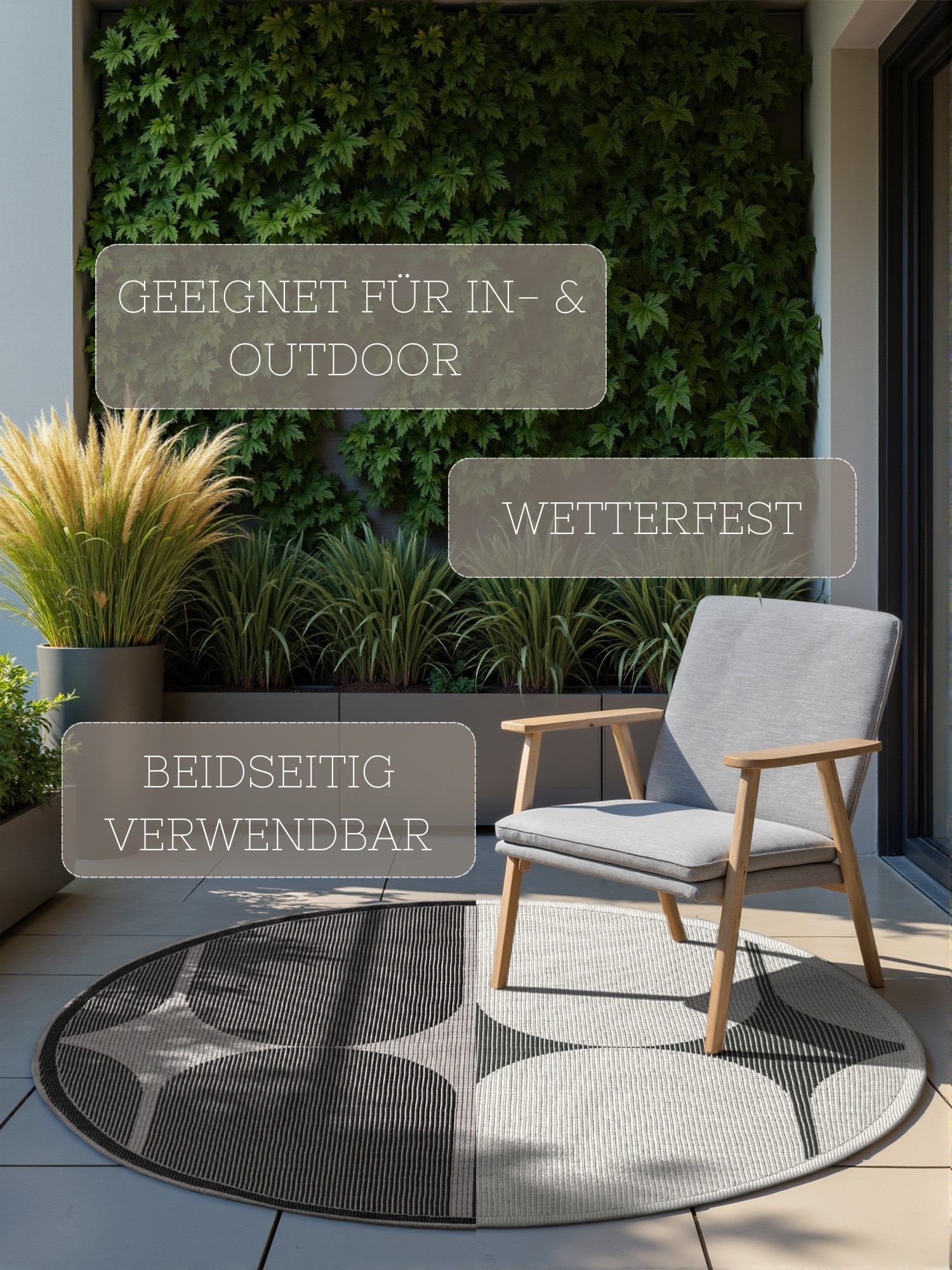 HANSE Home Outdoorteppich »Bowen Wendeteppich«, rund, 5 mm Höhe, In und Outdoor, Flachgewebe, wetterfest, pflegeleicht, robust