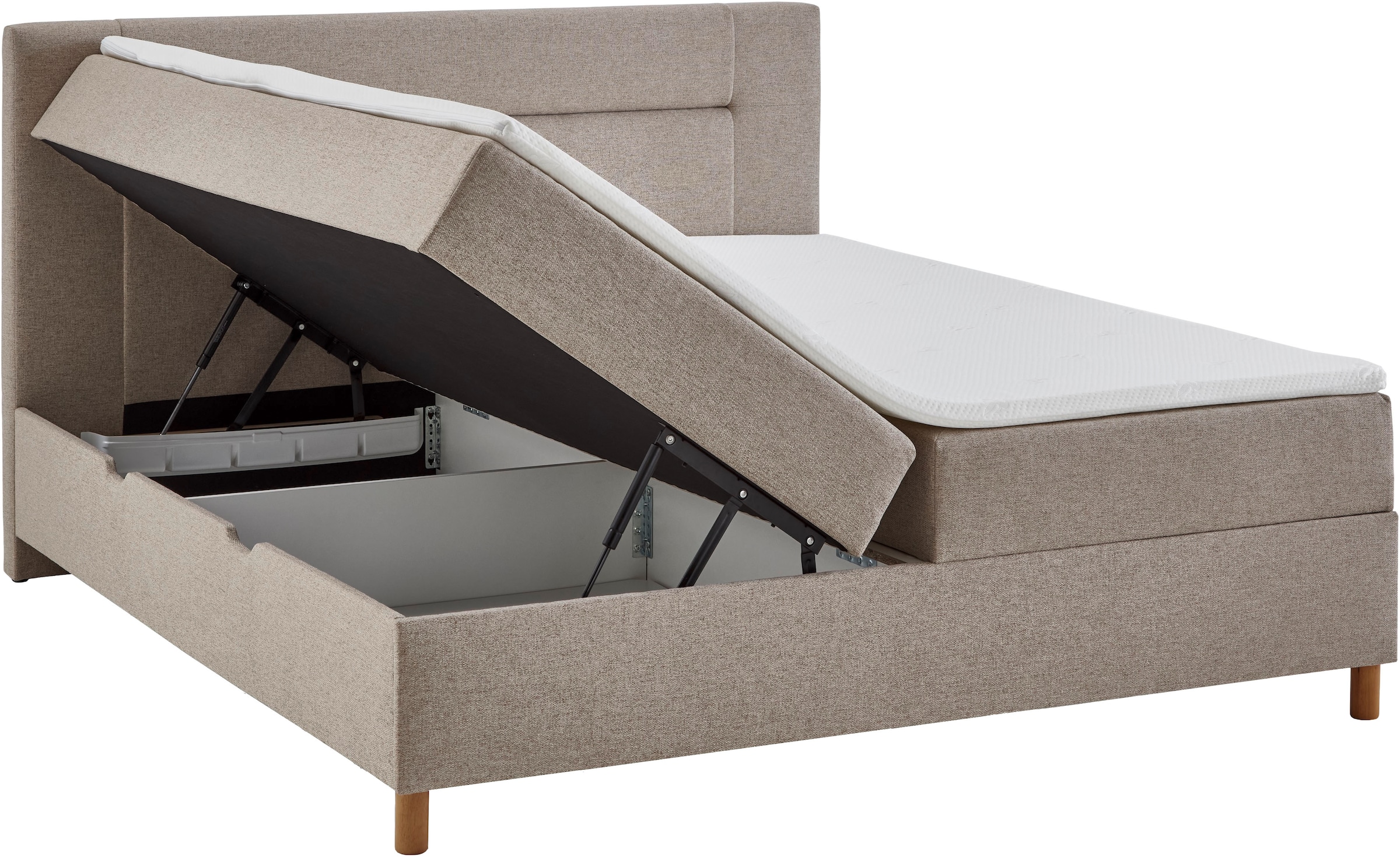 INOSIGN Boxbett »Escalon II, Boxbett mit Bettkasten, inklusive Topper«, Bett erhältlich in den Breiten 120x200cm und 180x200cm, mit Holzfüssen