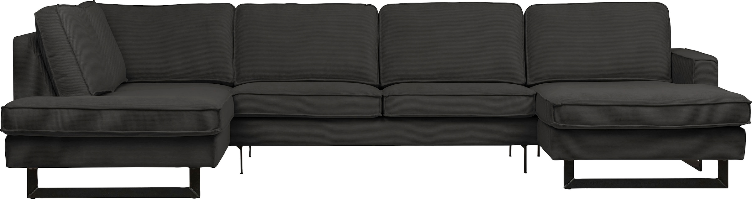 Places of Style Wohnlandschaft »Pinto, 350 cm, U-Form, XXL, mit Ottomanen«, Cord, Chenille, Lederoptik, mit Keder, Metallfüsse, Wellenunterfederung