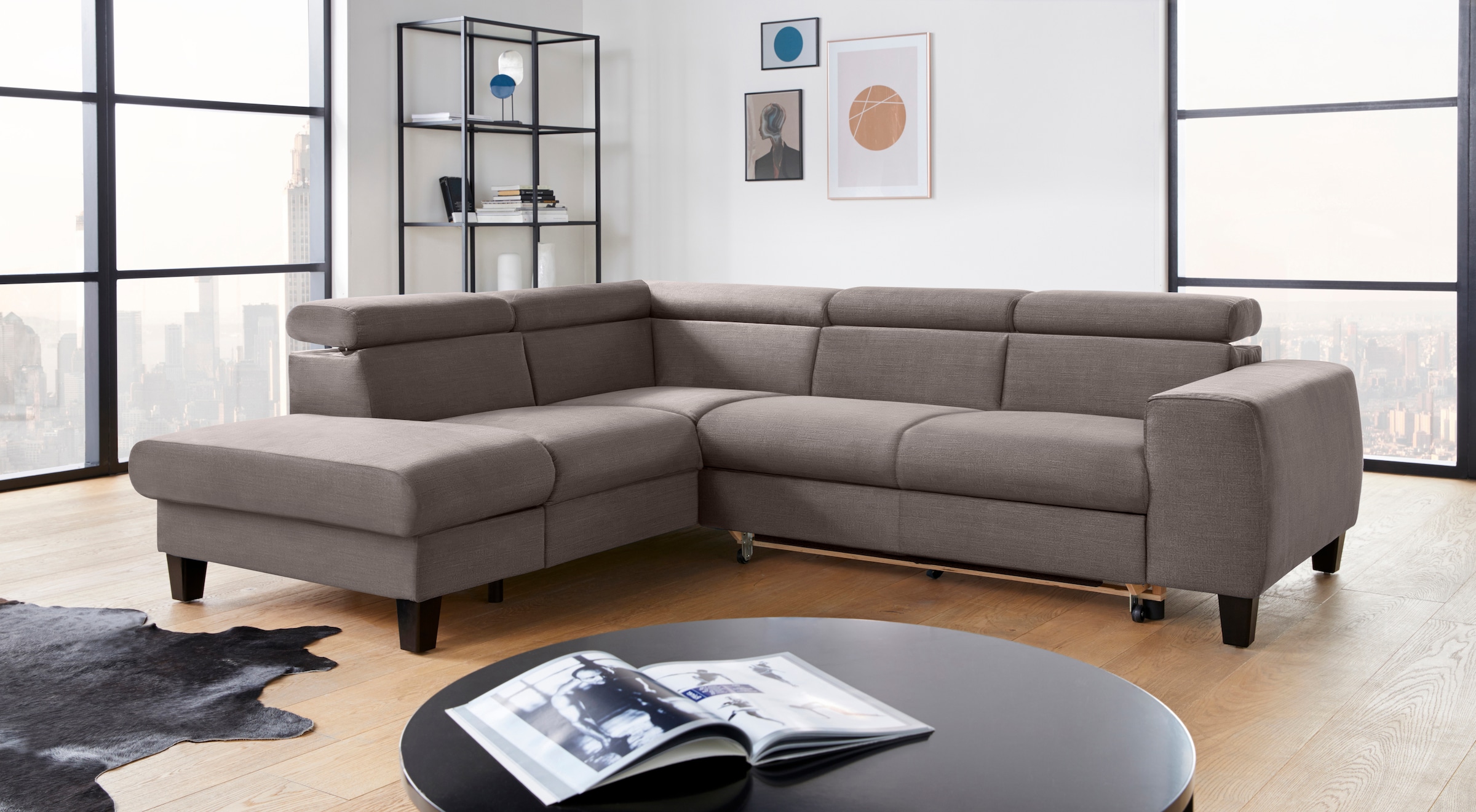 COTTA Ecksofa »Morven L-Form mit Kopfteilverstellung«, wahlweise mit Bettfunktion, Bettkasten & Wireless-Charger