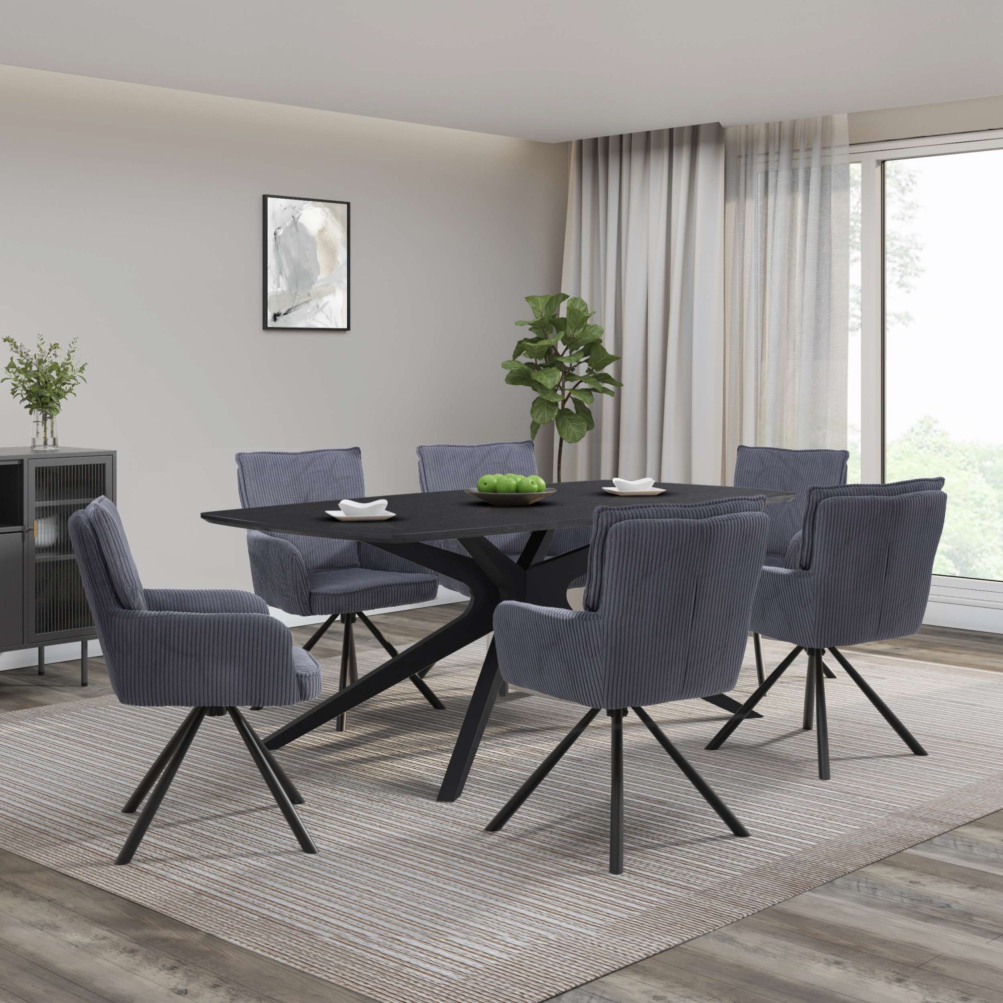 OTTO home Esstisch "Dakona" Tischplatte mit Holzstruktur, schwarze Metallbeine, Höhe 76 cm