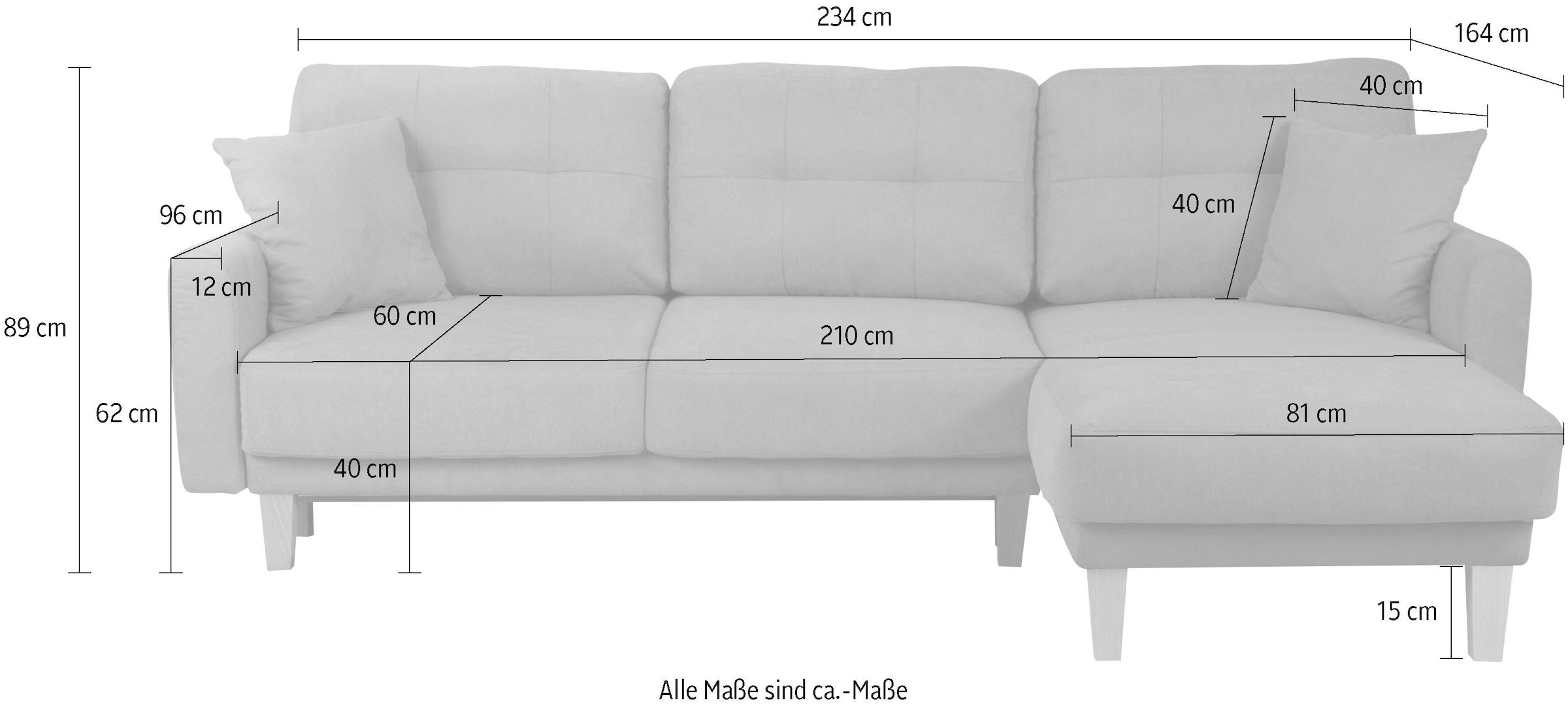 Home affaire Ecksofa »TRIPLO optionale Schlafsofa mit Bettkasten, Masse B/T/H: 234/164/89 cm«, L-Form wahlweise mit Bettfunktion - Liegefläche 132x210 cm