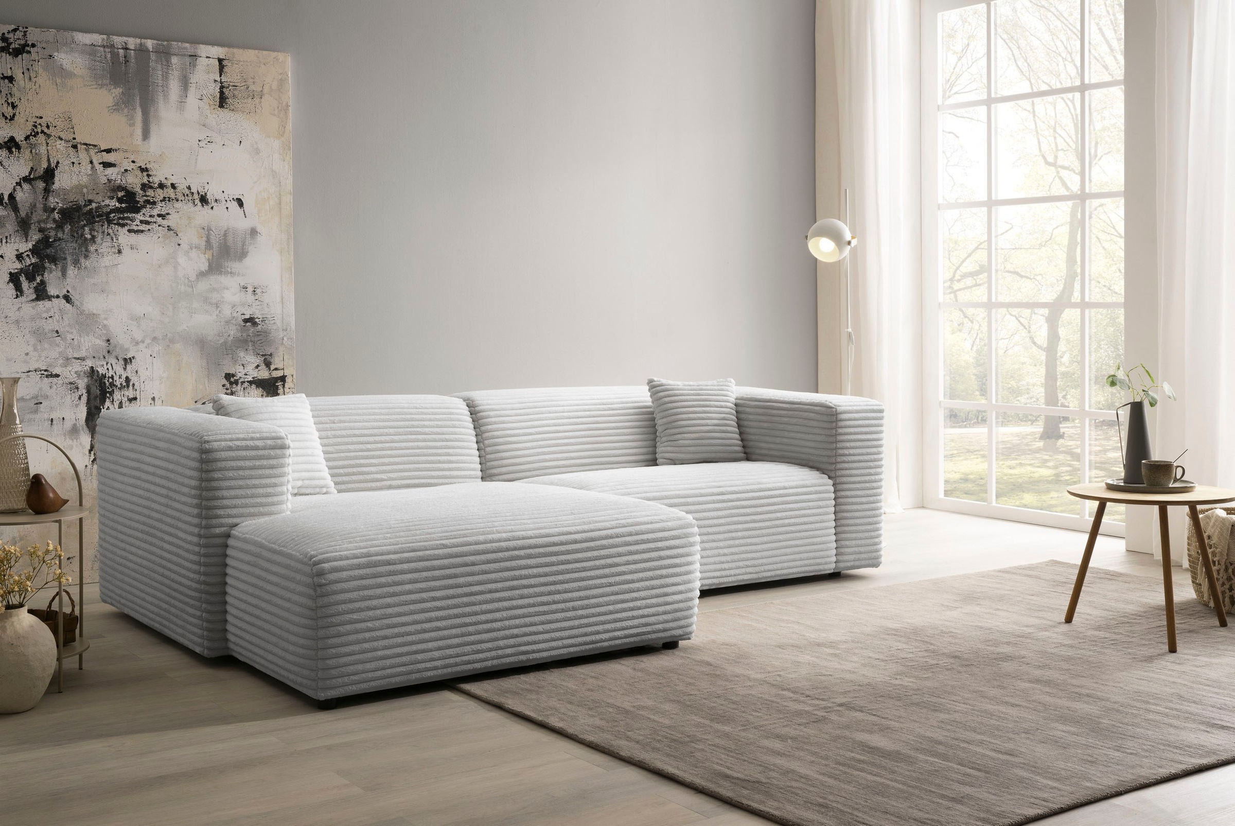 Home affaire Ecksofa »BAKELS, L-Form in Cord oder Boucle-Stoff, moderne Couch« wahlweise Recamiere rechts/links, bequemer Sitzkomfort