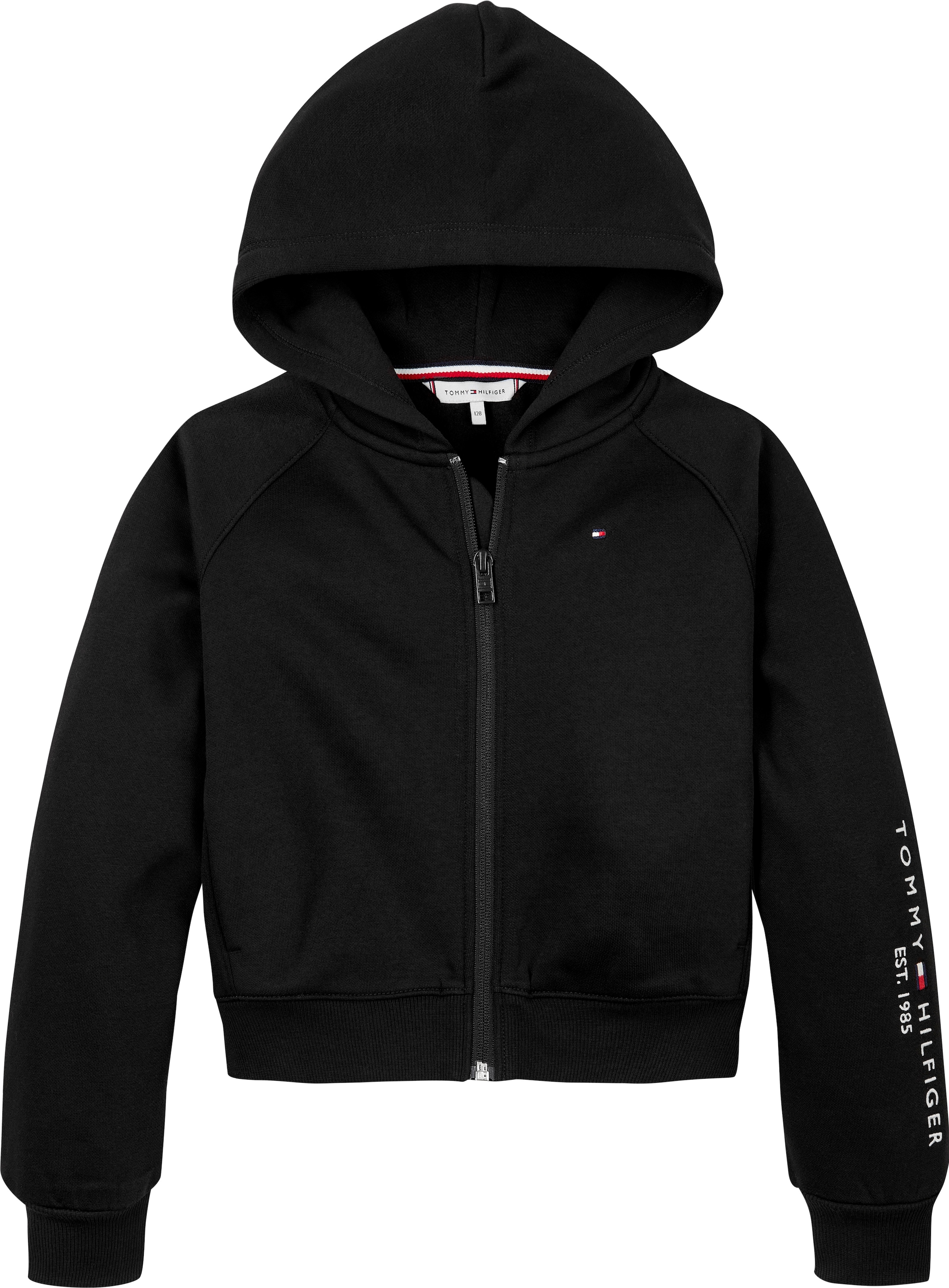 Tommy Hilfiger Sweatjacke »ESSENTIAL EMBROIDERED ZIP THRU«, mit Logoschriftzug an den Ärmeln