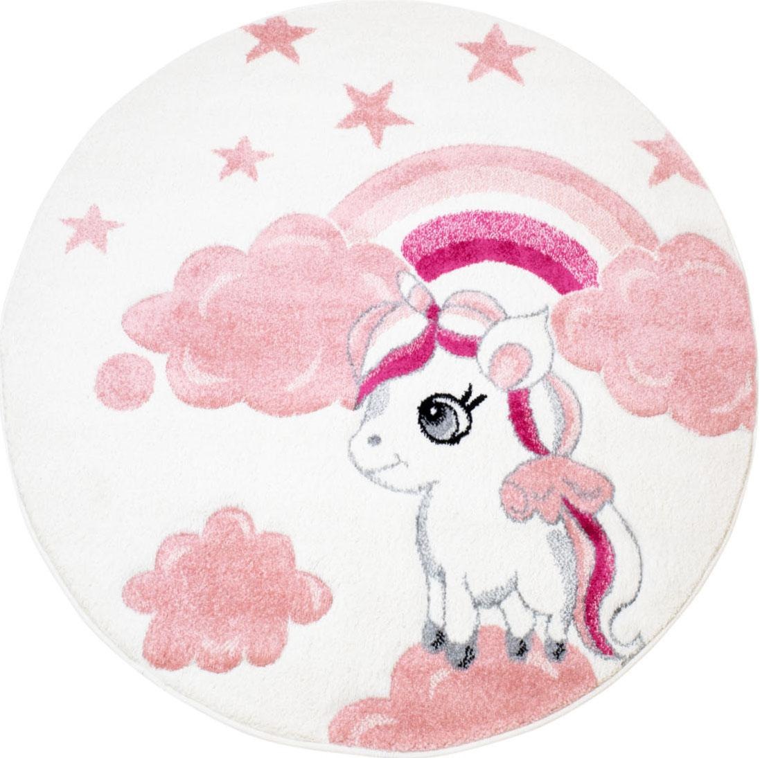 Image of Carpet City Kinderteppich »Bueno Kids 1450«, rund, 13 mm Höhe, Einhorn, handgearbeiteter Konturenschnitt bei Ackermann Versand Schweiz