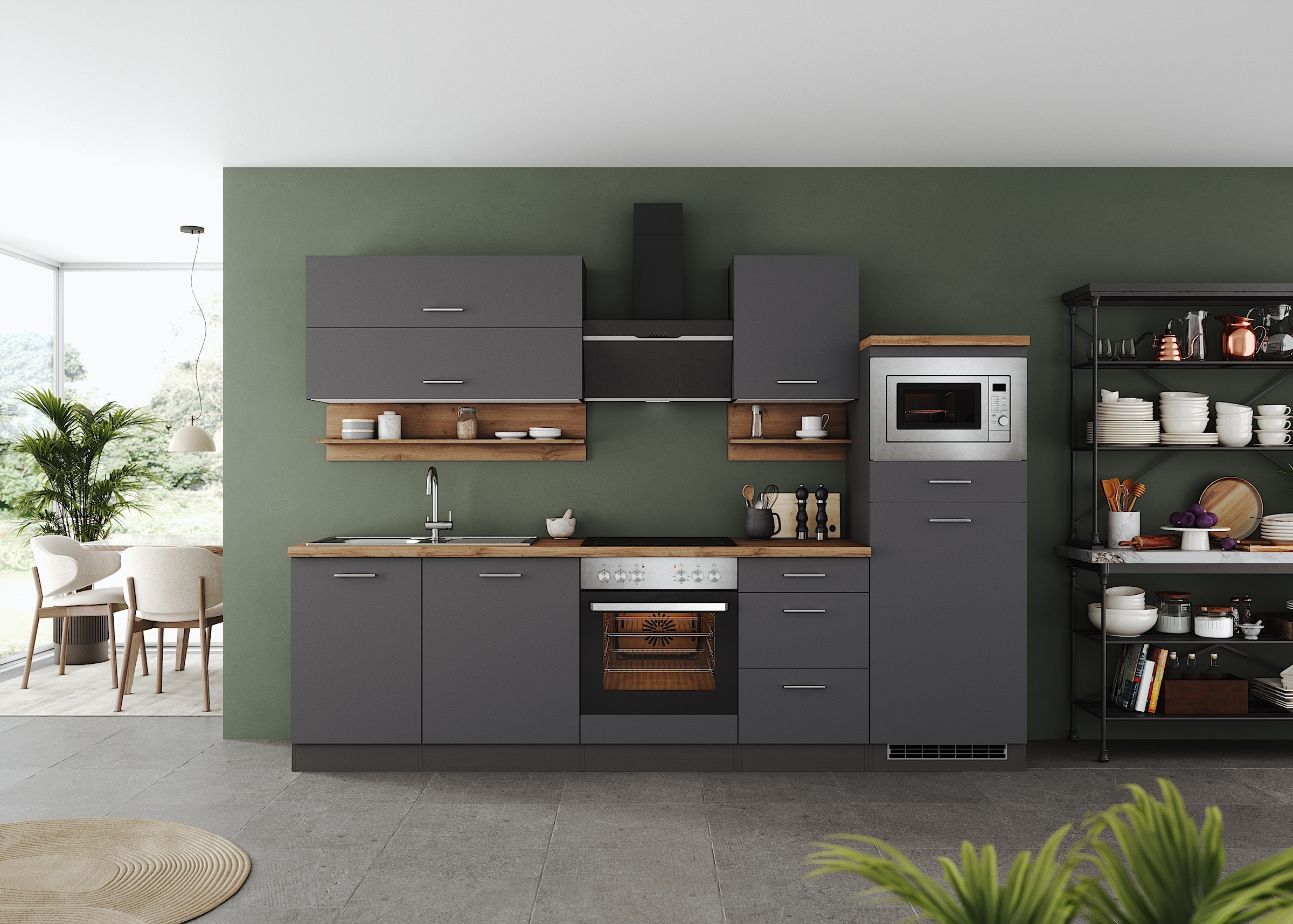 KOCHSTATION Kitchenette »KS-Milan« 280 cm de large, rails métalliques robustes, beaucoup d’espace de rangement