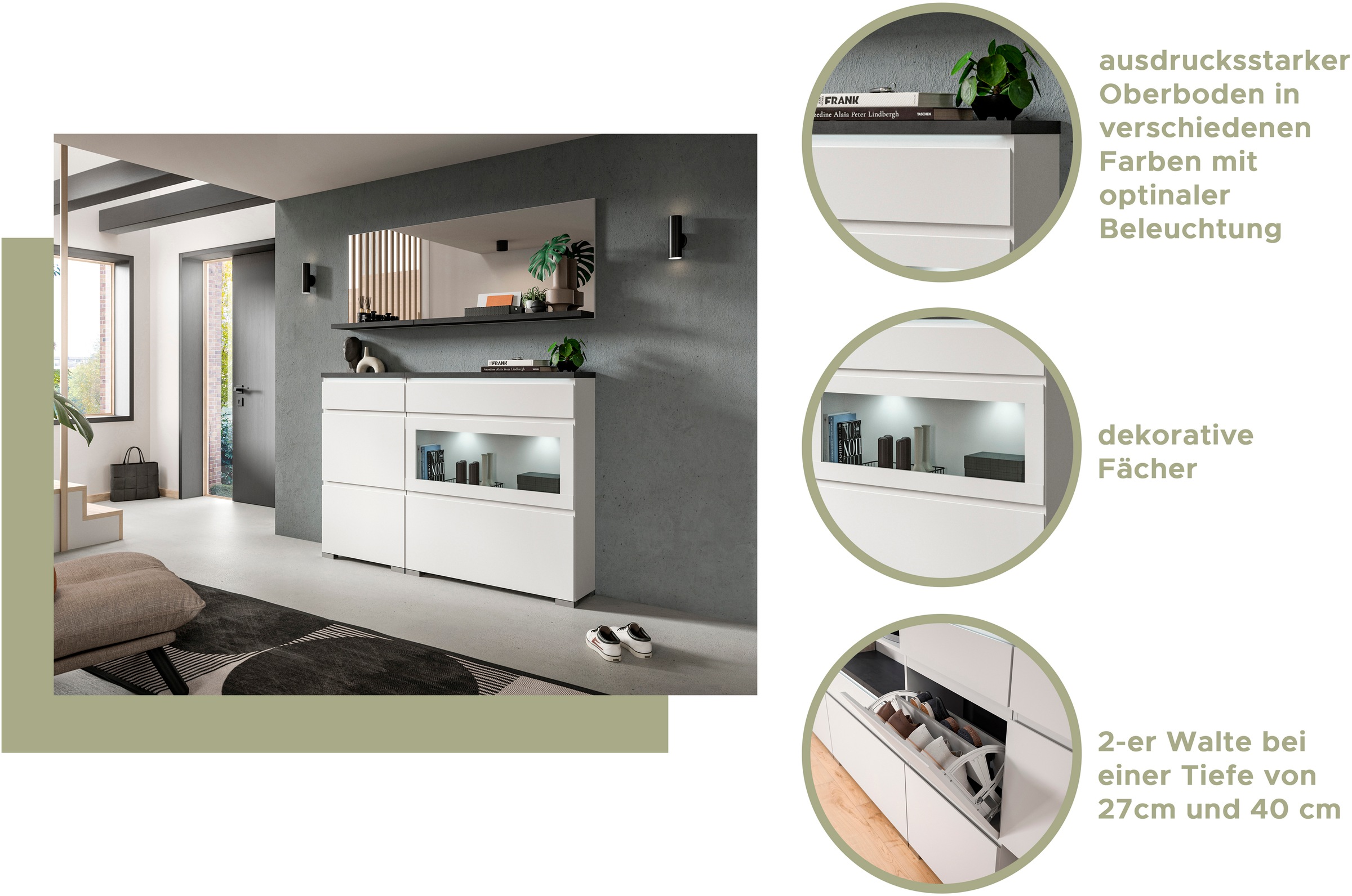 INOSIGN Schuhschrank »Skoskap, Tiefe 40 cm, 3 Türen, 10 Fächer, 8 Einlegeböden«, Platz für ca. 17 Schuhpaare, Kommode, Schuhkommode, Schuhregal