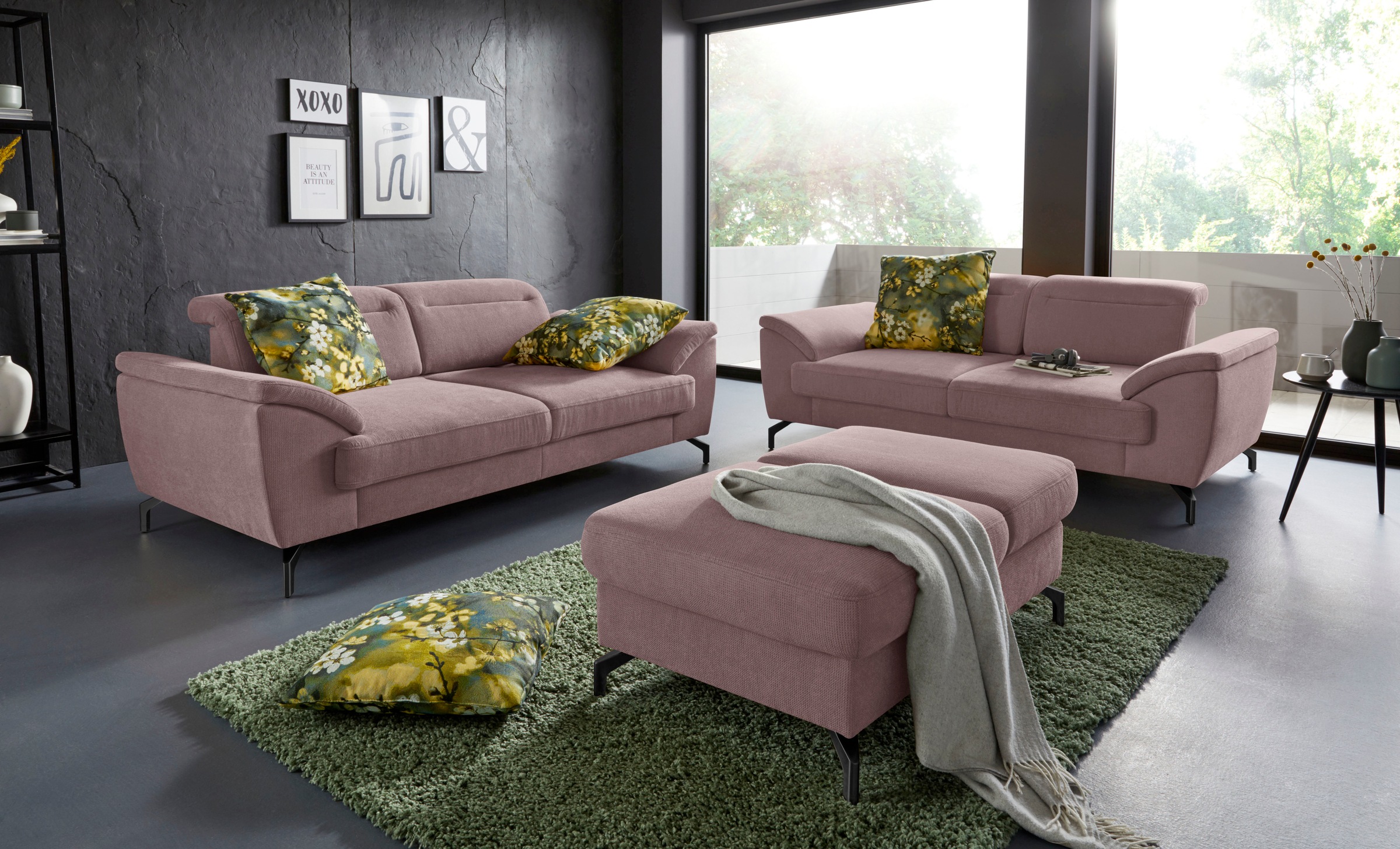 sit&more 2,5-Sitzer »Percy«, 15 cm Fusshöhe, Sitztiefenverstellung, wahlweise Kopfteilverstellung