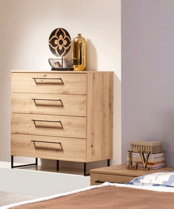 Image of Home affaire Kommode "Sardinia, Sideboard mit 4 Schubkästen, B/T/H: 91x92,5x42cm" mit 4 Schubladen, mit trendigen schwarzen Griffen und Metallfüsse