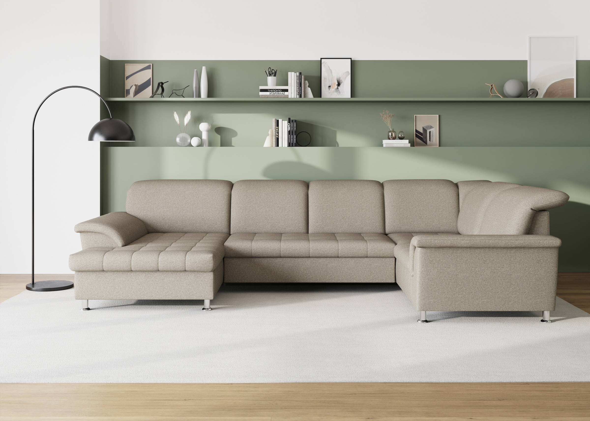 Image of DOMO collection Wohnlandschaft "FRANZI 344x206x81 cm, elegant, komfortabel" U-Form, Recamiere links, schlamm, B/T: 344/206 cm