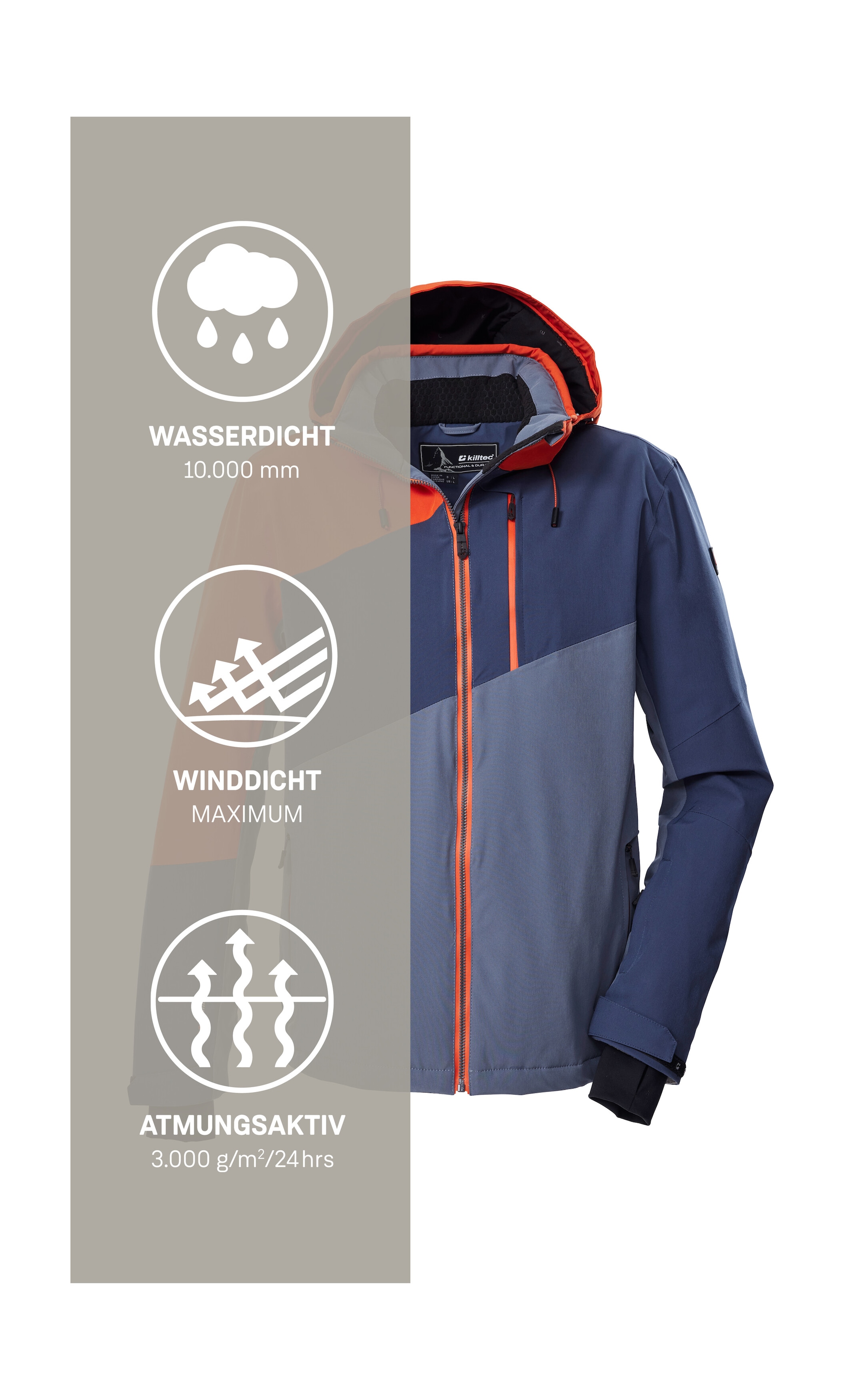Killtec Skijacke »KSW 32 MN SKI JCKT« Wasserdichte, atmungsaktive Skijacke mit abnehmbarer Kapuze
