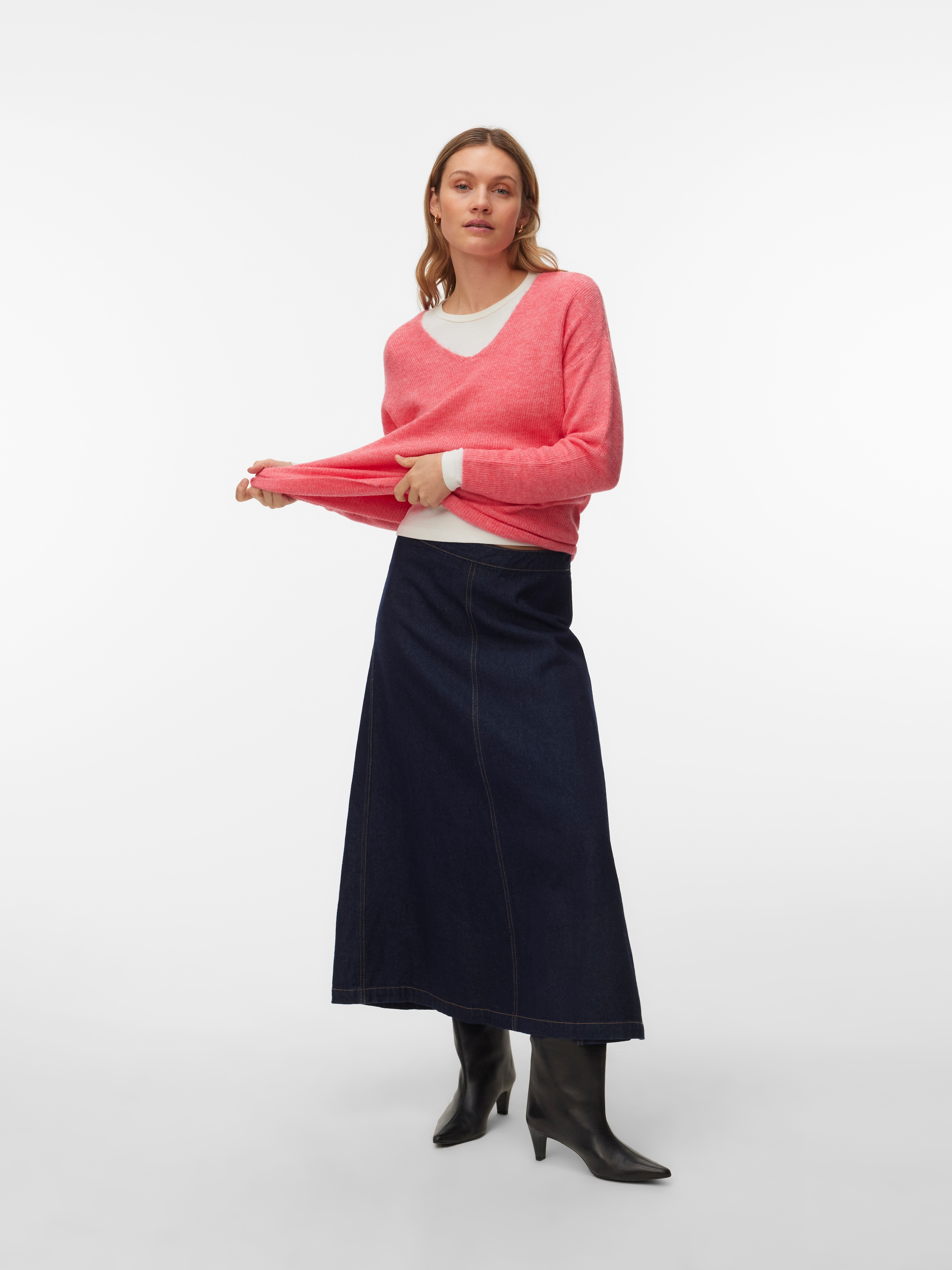 Vero Moda V-Ausschnitt-Pullover »VMCREWLEFILE LS V-NECK BLOUSE NOOS« Materialmix, loose fit